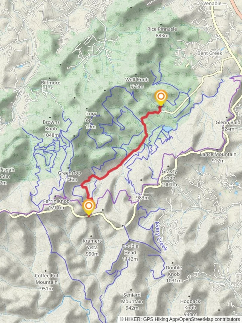 An image depicting the trail Bent Creek Gap Road and its surrounding area.