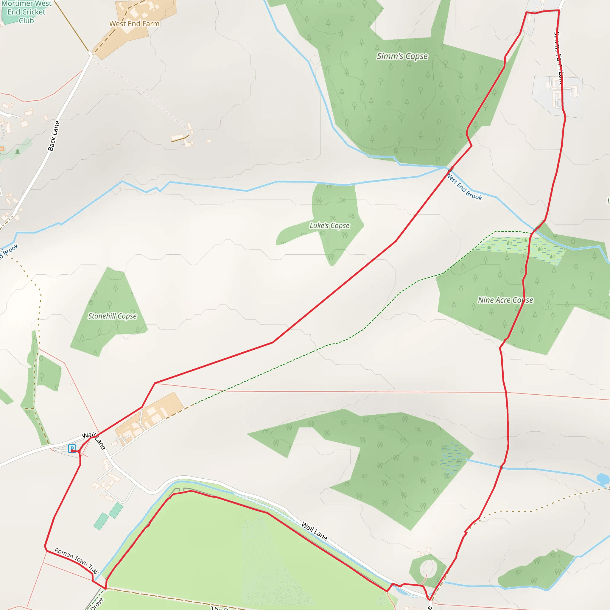 Nine Acre Copse via Roman Way mobile static map