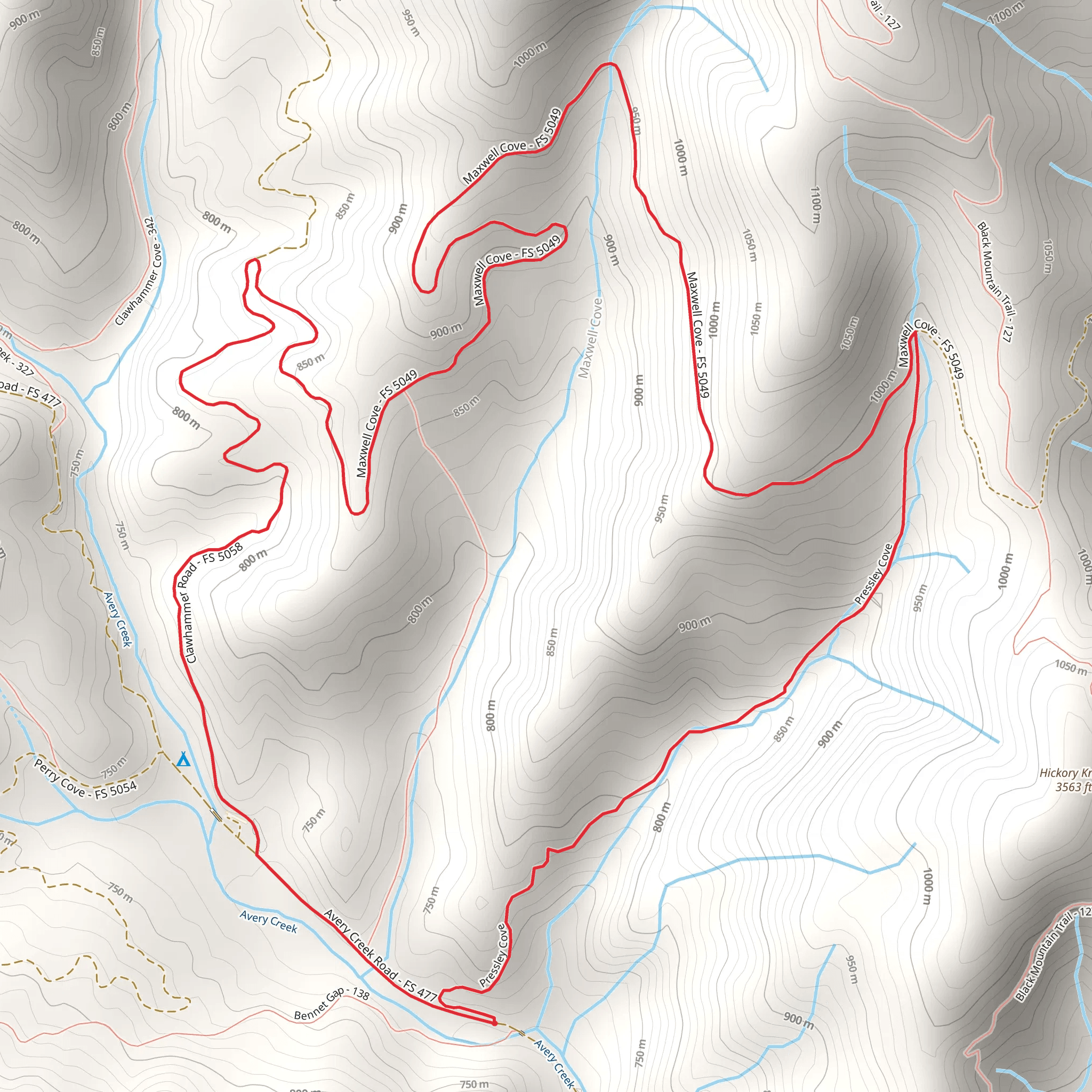 Pressley Cove - Maxwell Cove - Clawhammer Road Loop mobile static map
