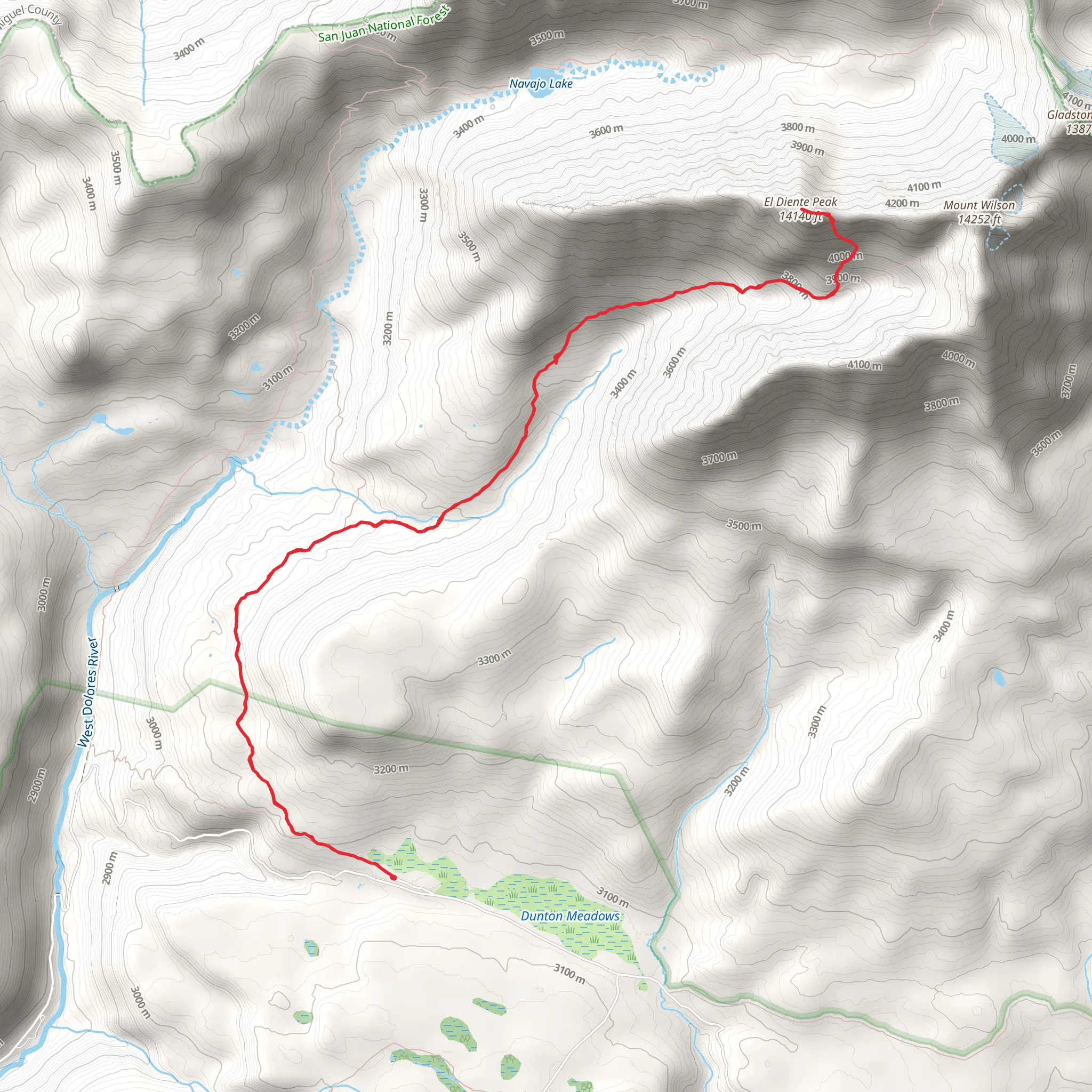 El Diente Peak via Killpacker Trail mobile static map