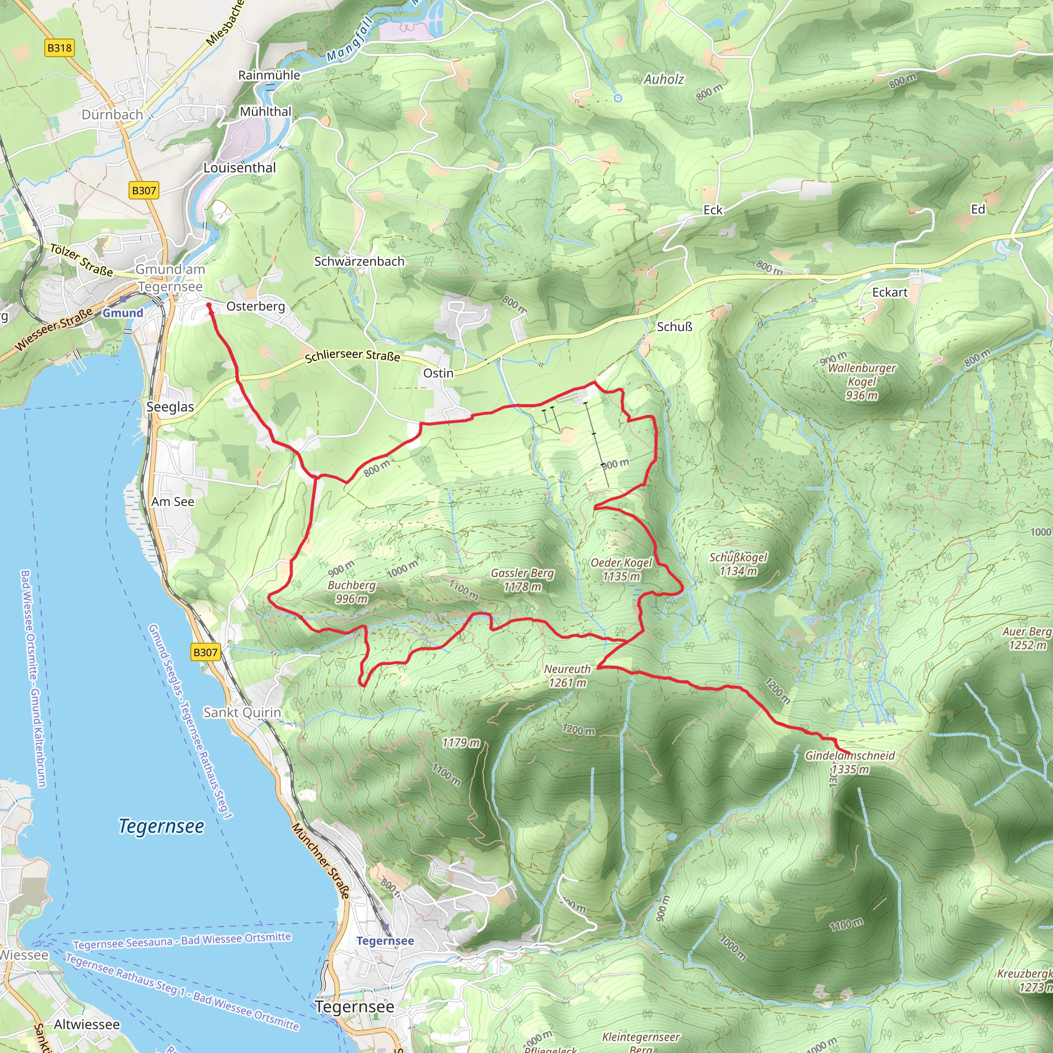 Gmund am Twegernsee and Gindelalmschneid Loop mobile static map