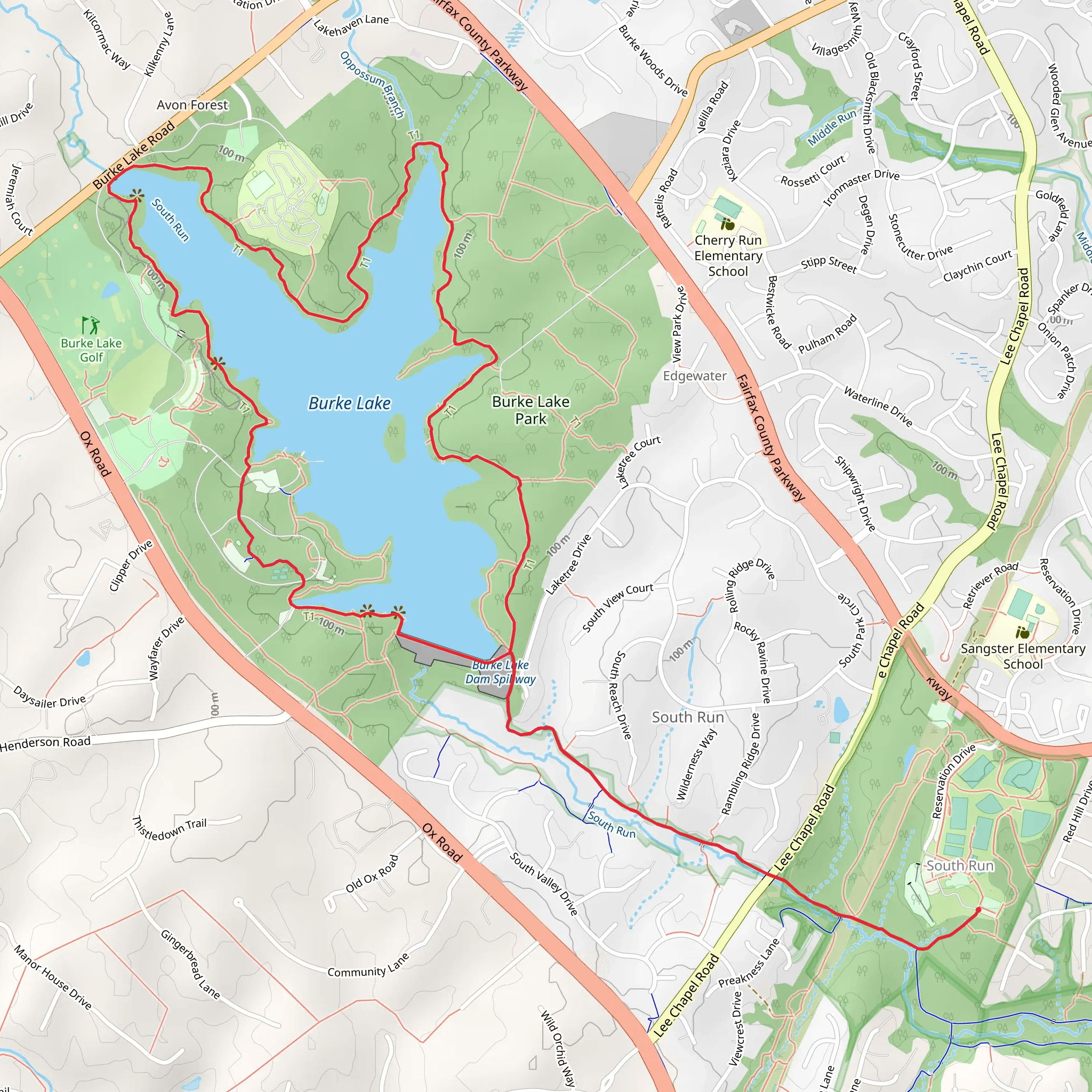 Burke Lake - South Run Loop Trail mobile static map