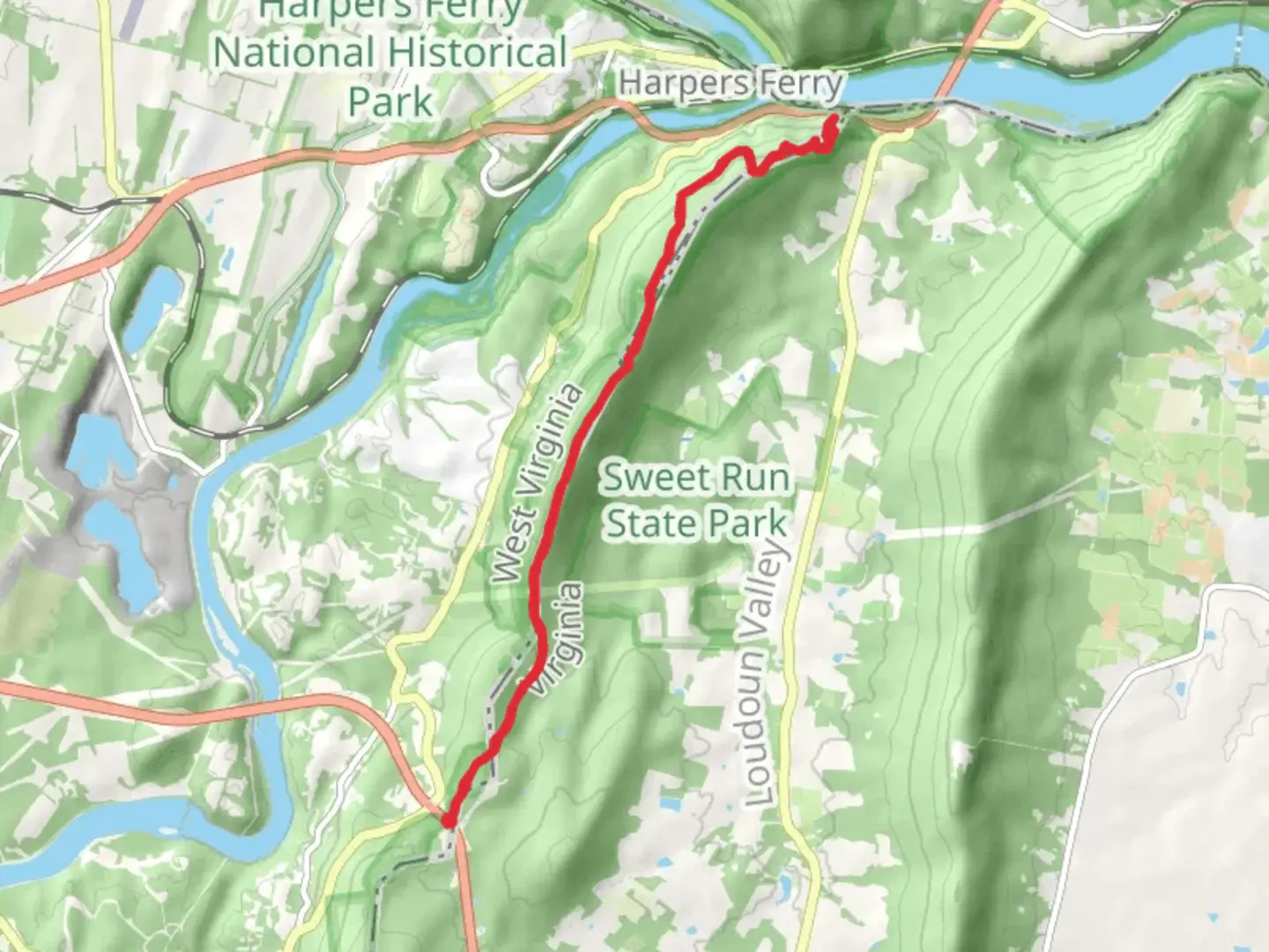 An image depicting the trail Loudoun Heights via Appalachian Trail and its surrounding area.