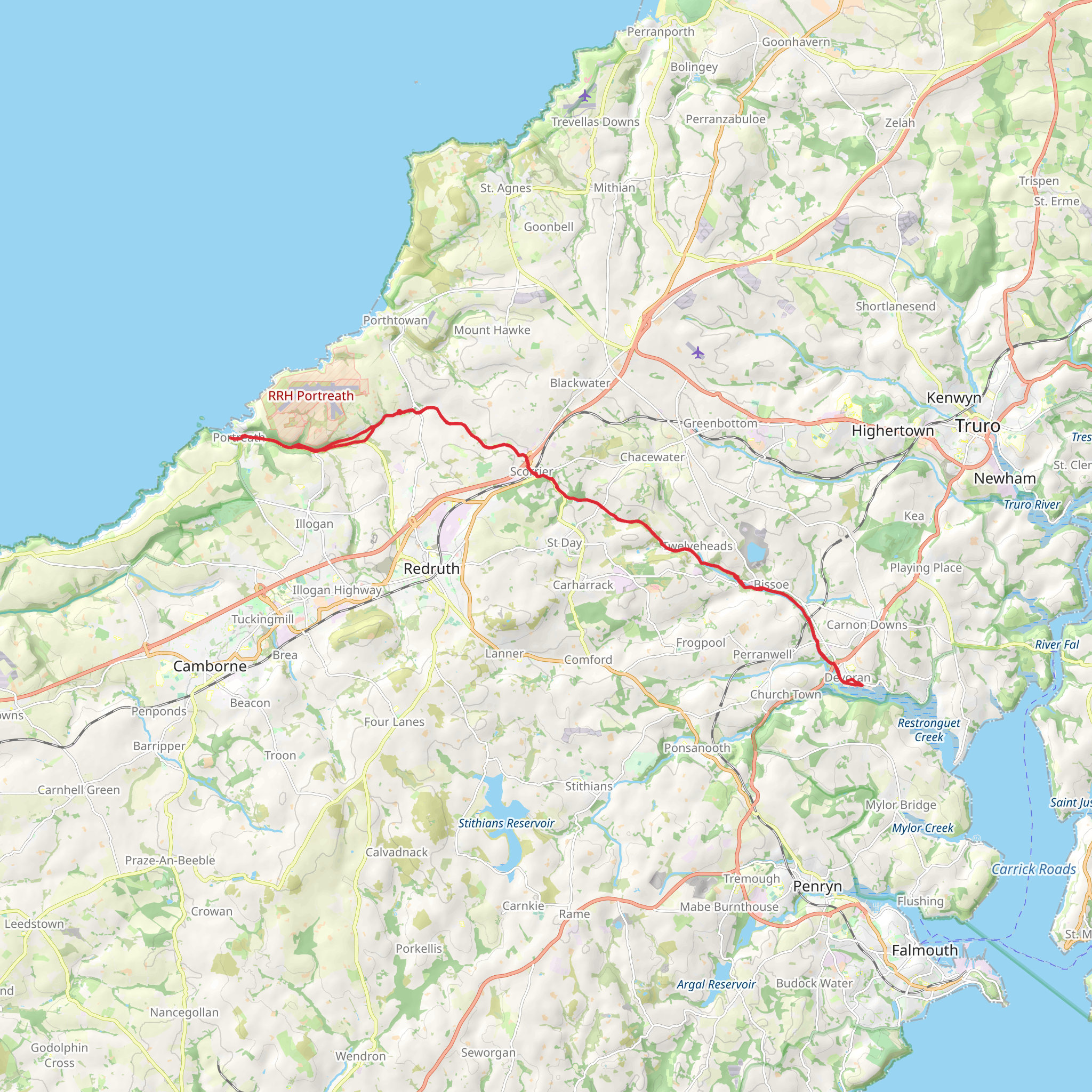 Porteath Beach and Devoran via Unity Wood mobile static map