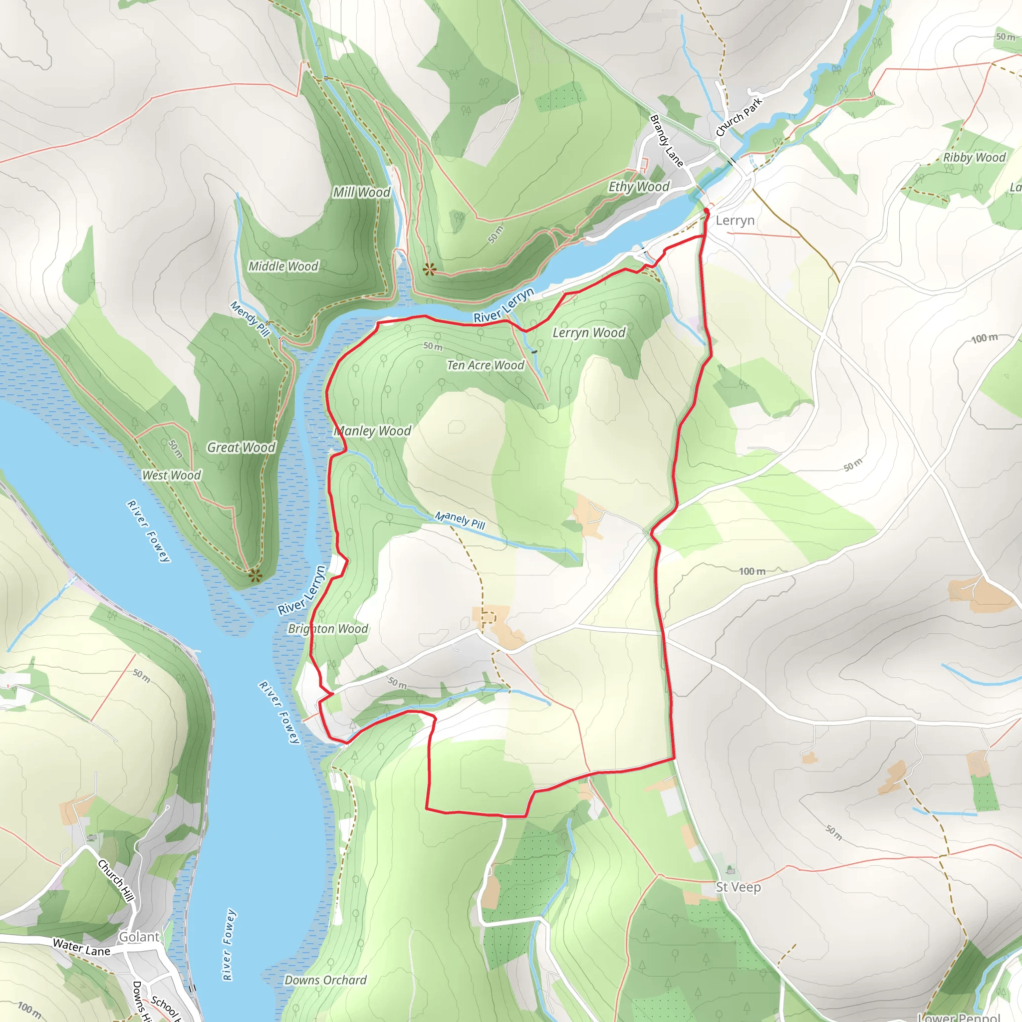 Lerryn Wood and Tivoli Park Loop mobile static map
