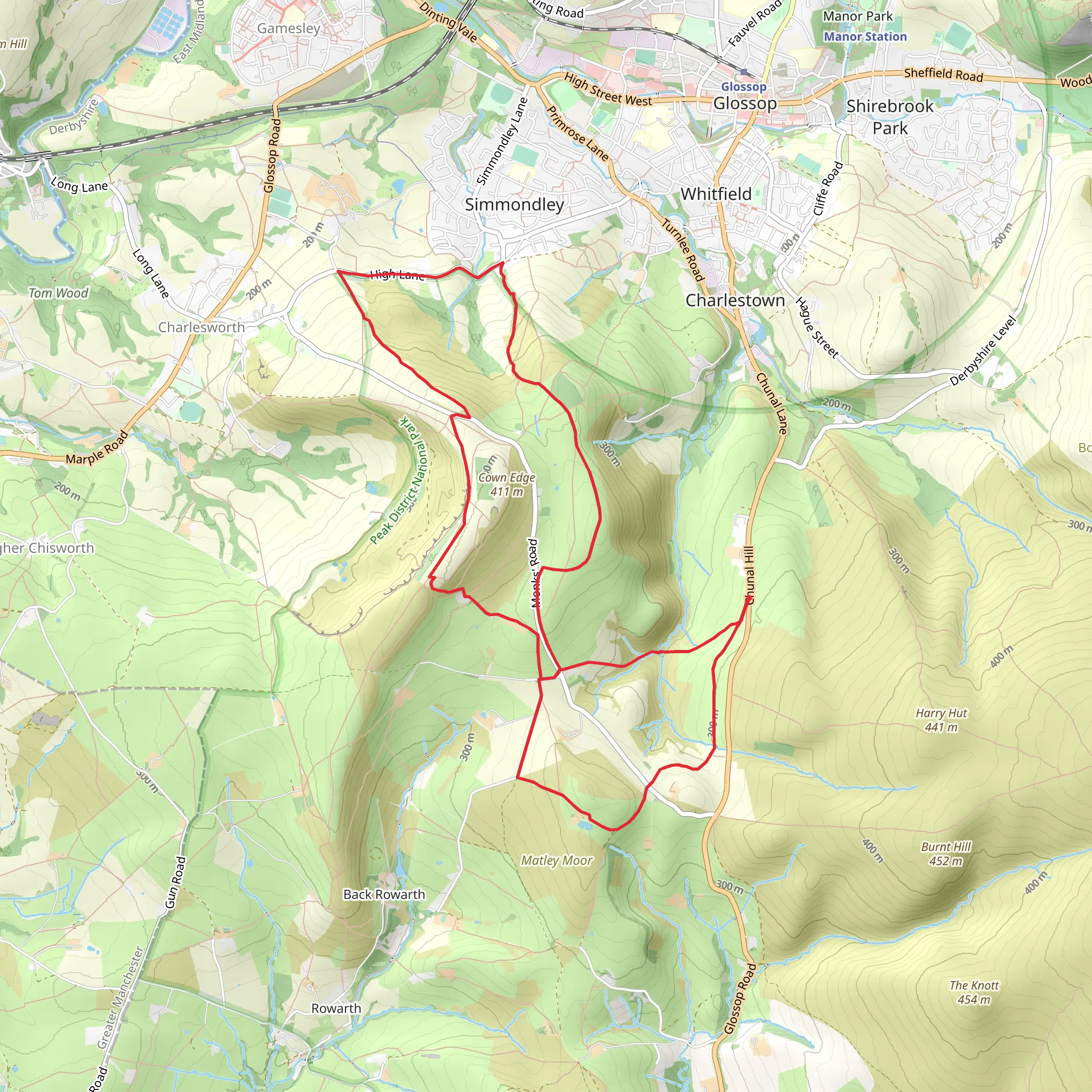 Cown Edge and Whiteley Nab from Chunal mobile static map