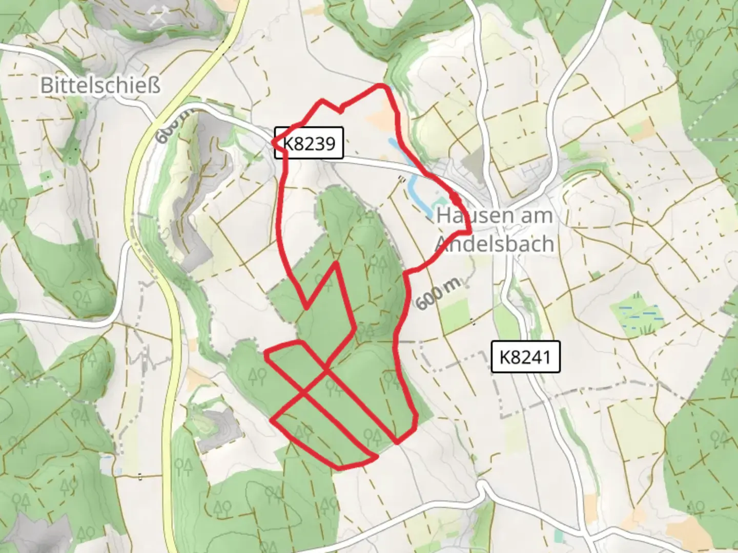 An image depicting the trail Hausen am Andelsbach Loop and its surrounding area.