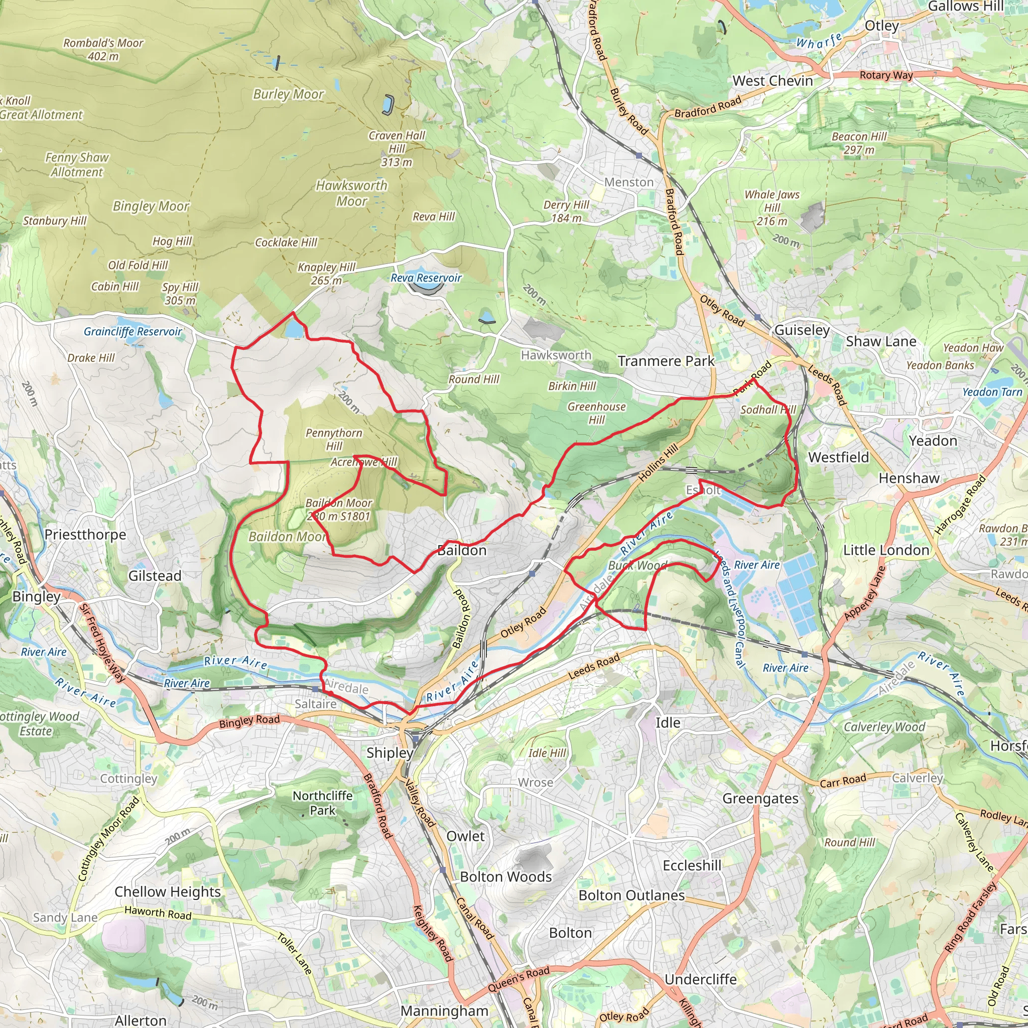 Weecher Reservoir, Bracken Hill, Spring Wood and Buck Wood via Dales Way Link mobile static map