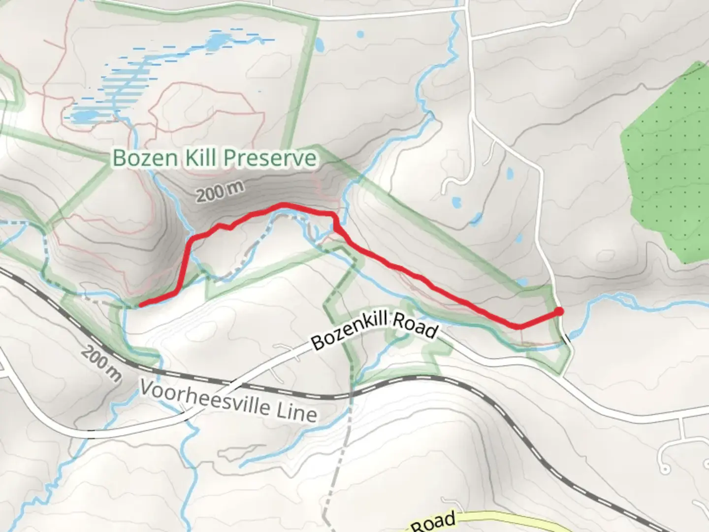 An image depicting the trail Bozen Kill via Red Trail and its surrounding area.