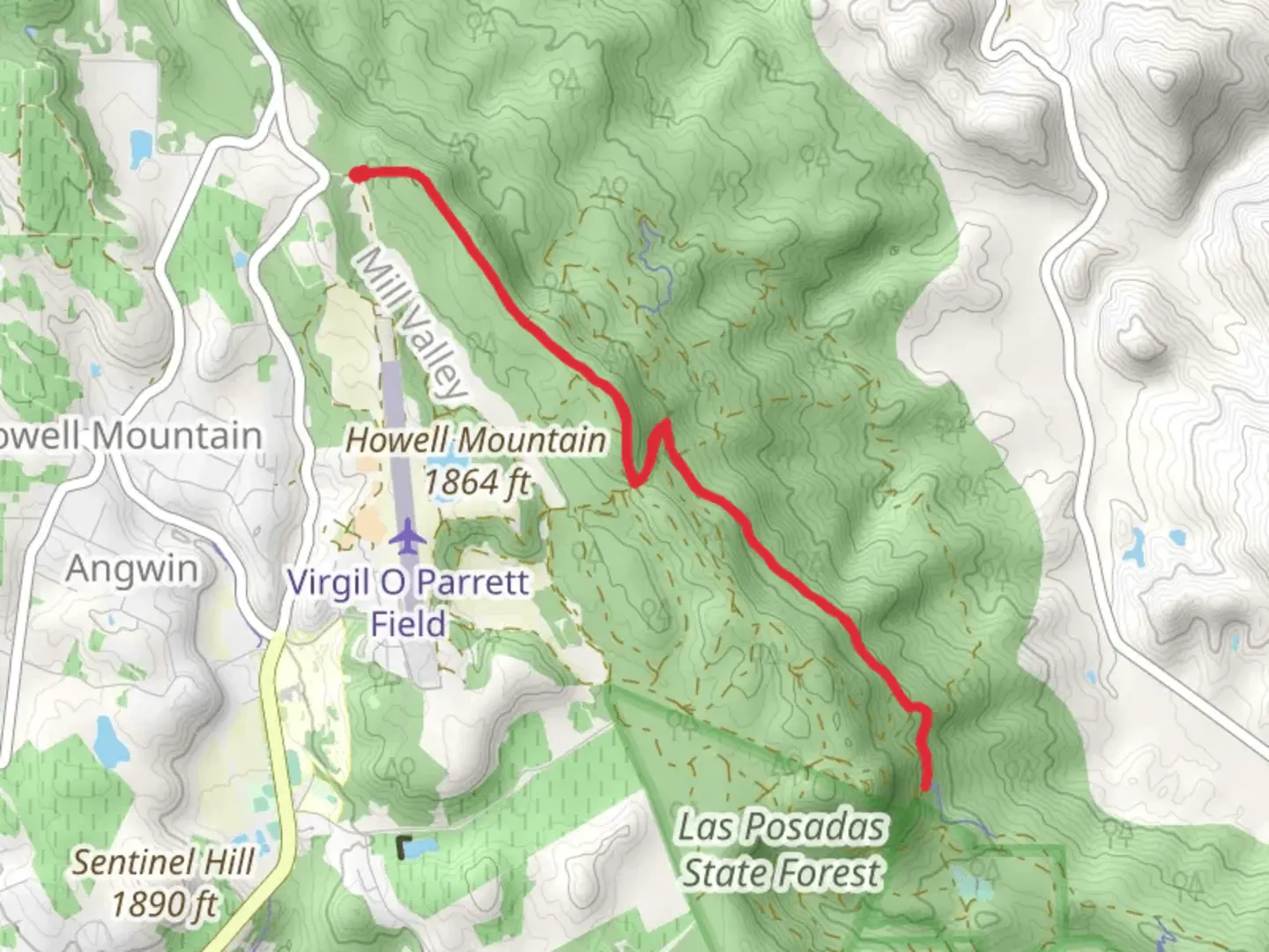 An image depicting the trail The Saddle via Ridge Trail and its surrounding area.