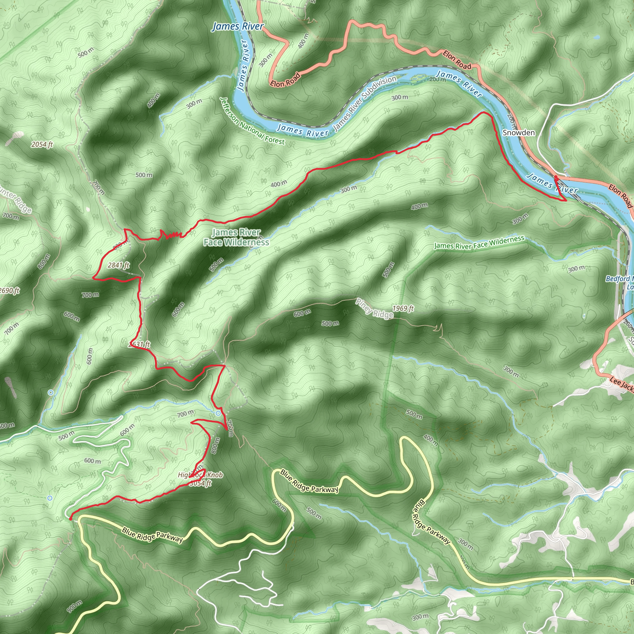 Highcock Knob - James River via Appalachian Trail mobile static map