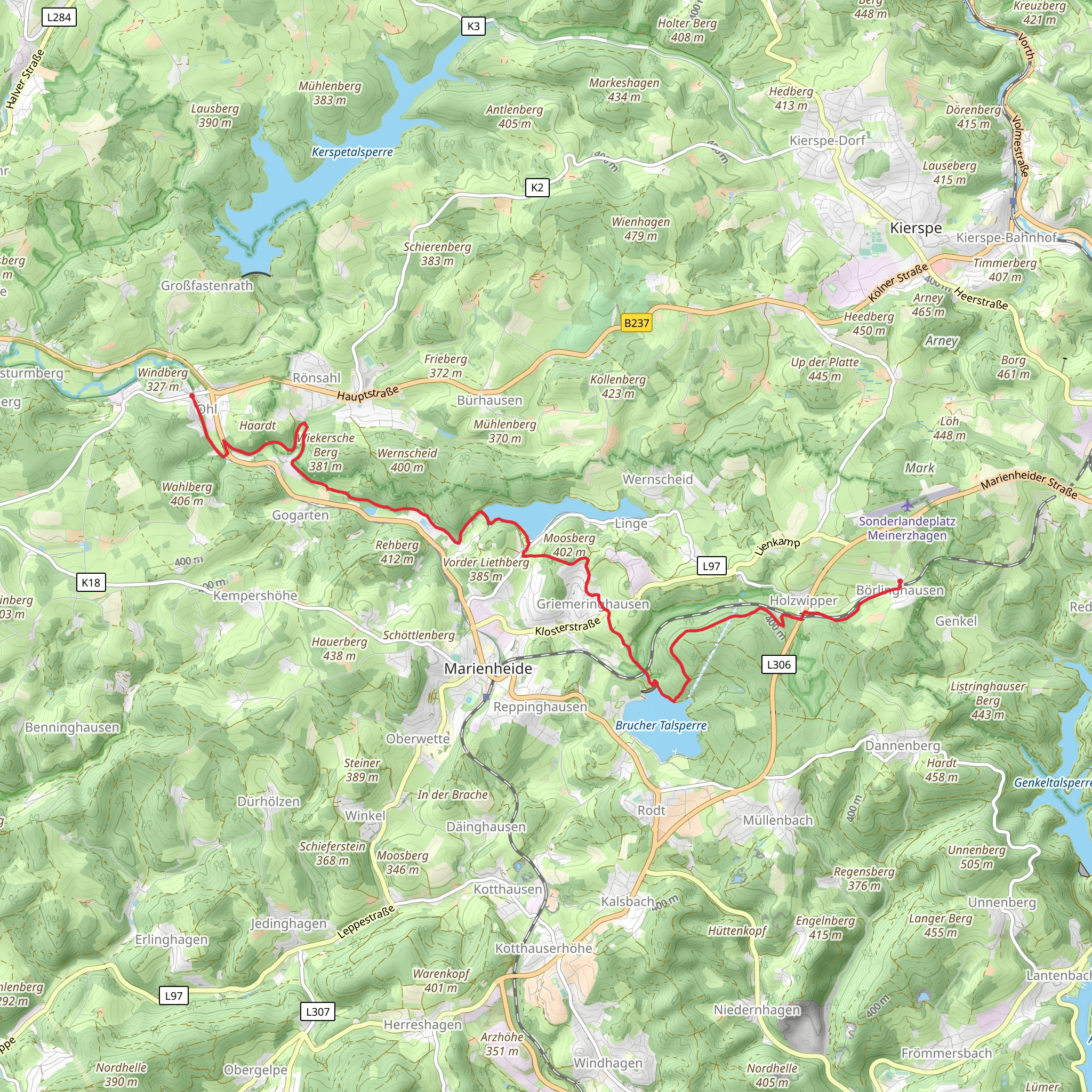 Börlinghausen to Ohl via Brucher Talsperre and Lingesetalsperre and Wupperweg mobile static map