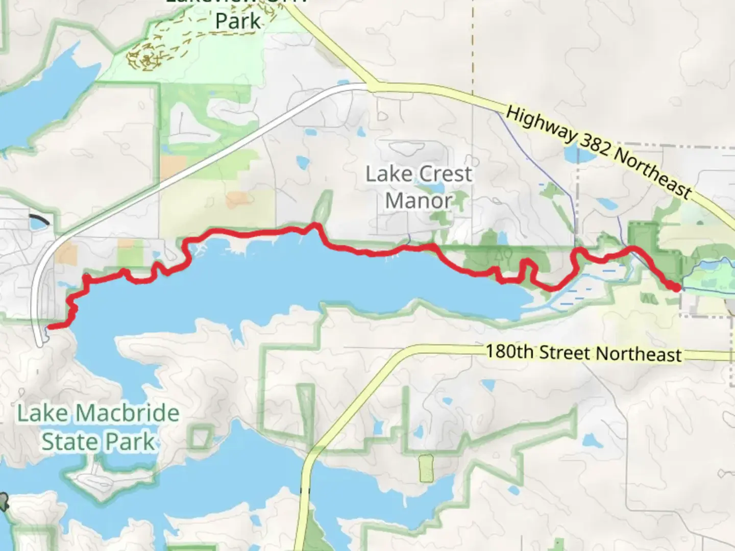 An image depicting the trail North Shore - Lake McBride and its surrounding area.