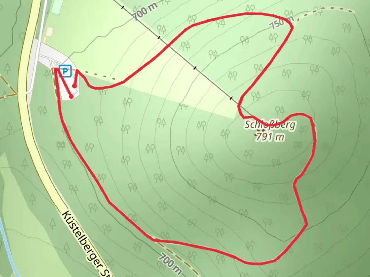 An image depicting the trail Ringwall Loop via Schlossberg Rundweg and its surrounding area.