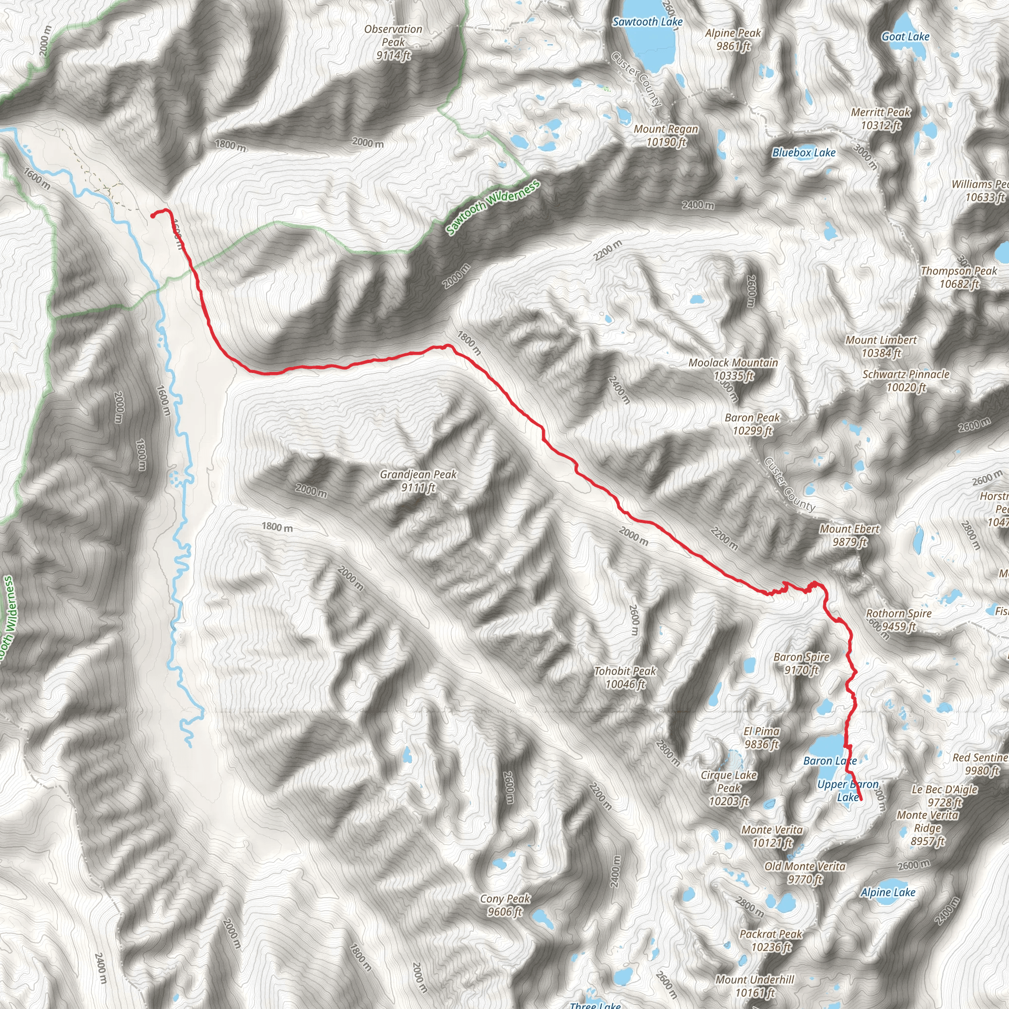 Upper Baron and Baron Lake via Redfish Creek - Baron Creek Trail mobile static map