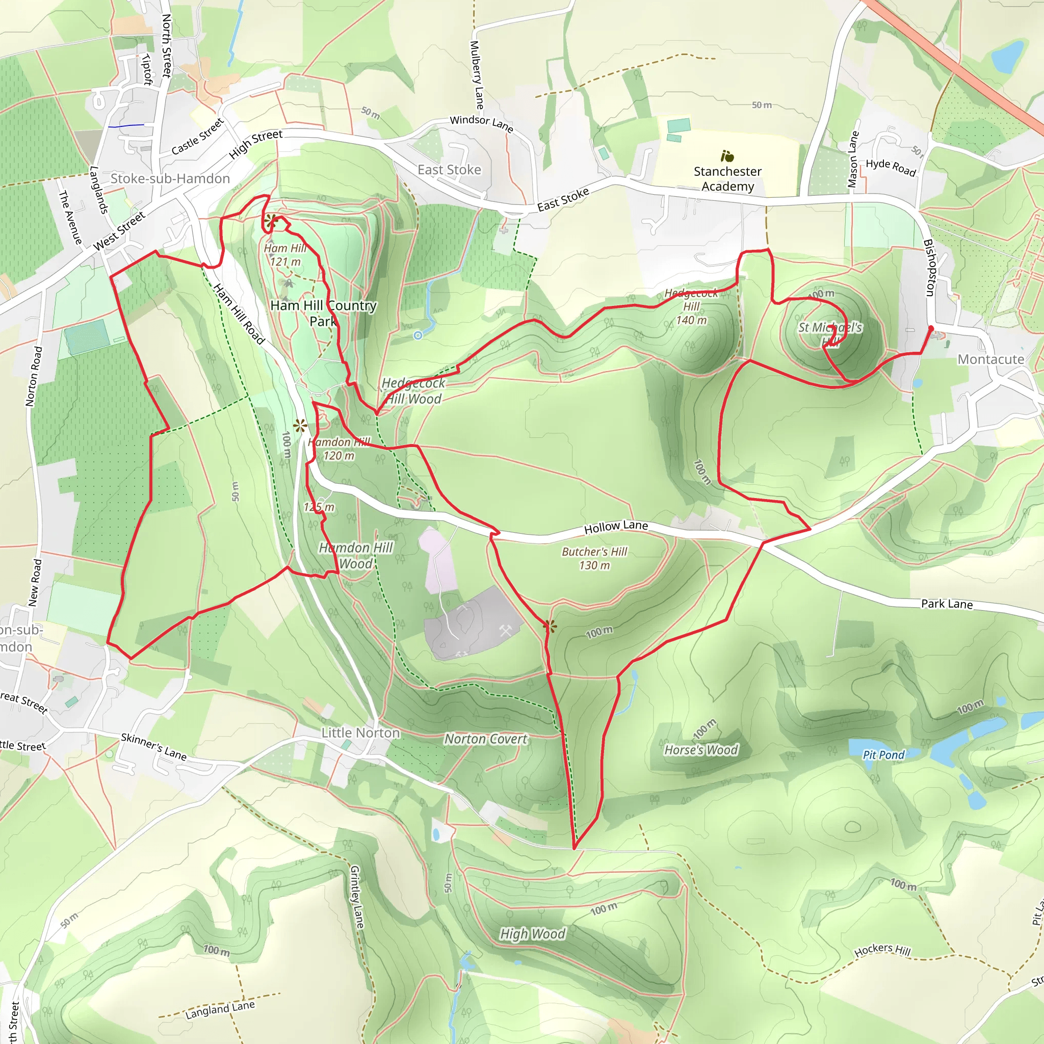 Hamdon Hill Wood, Hedgecock Hill Wood and Montacute Castle Loop mobile static map