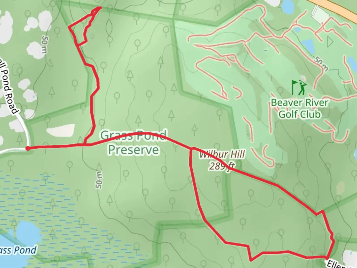 An image depicting the trail Blue Loop and Wilbur Hill Trail and its surrounding area.