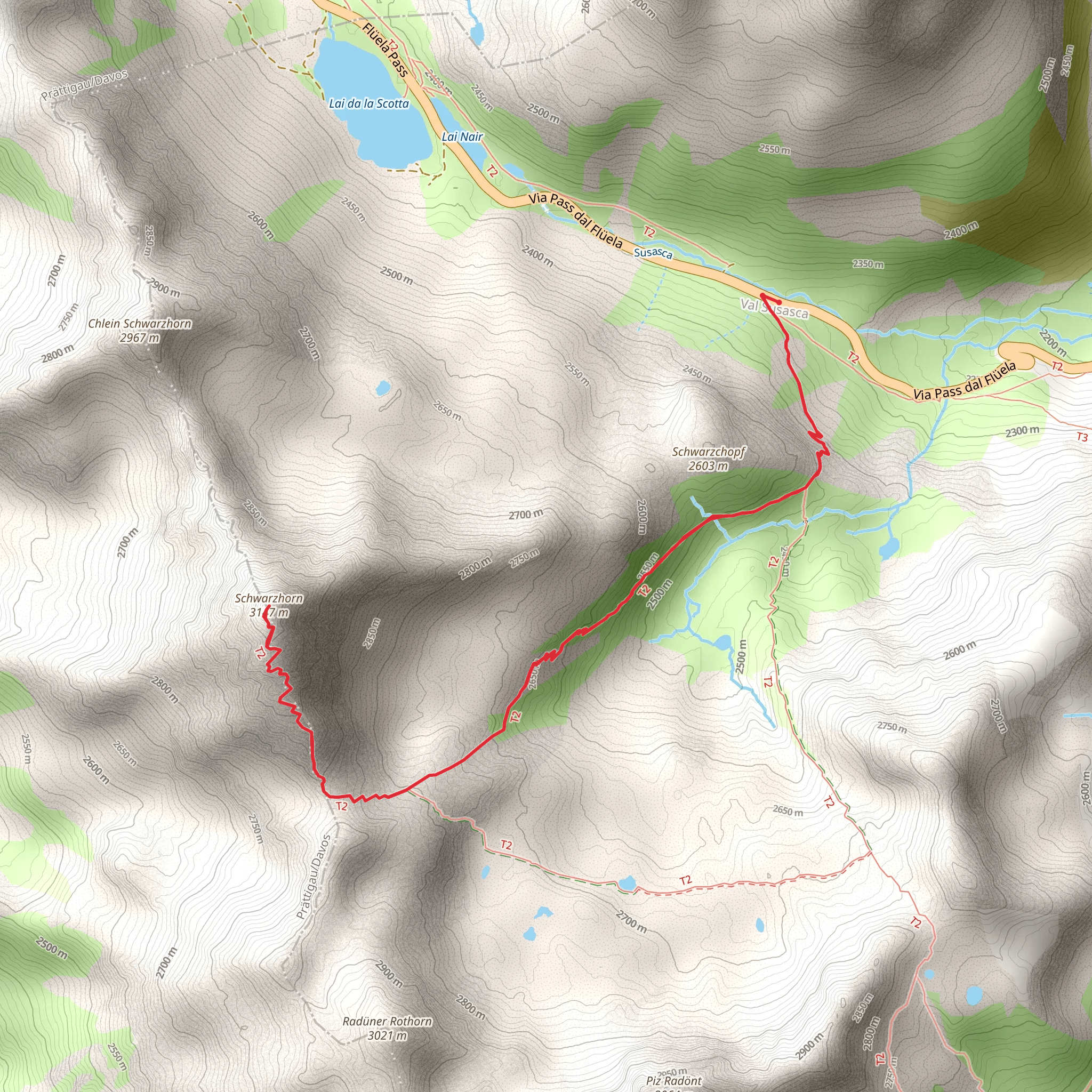 Fluela Pass to the Schwarzhorn Trail mobile static map