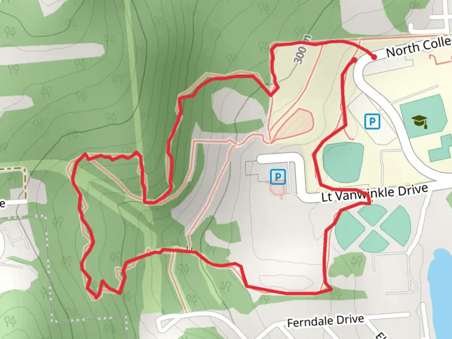 An image depicting the trail North College Drive Loop and its surrounding area.