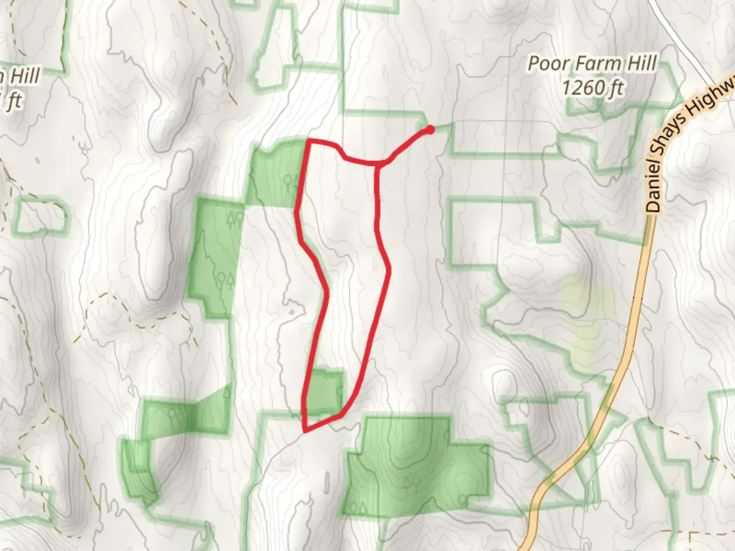 An image depicting the trail Shutesbury State Forest Loop and its surrounding area.