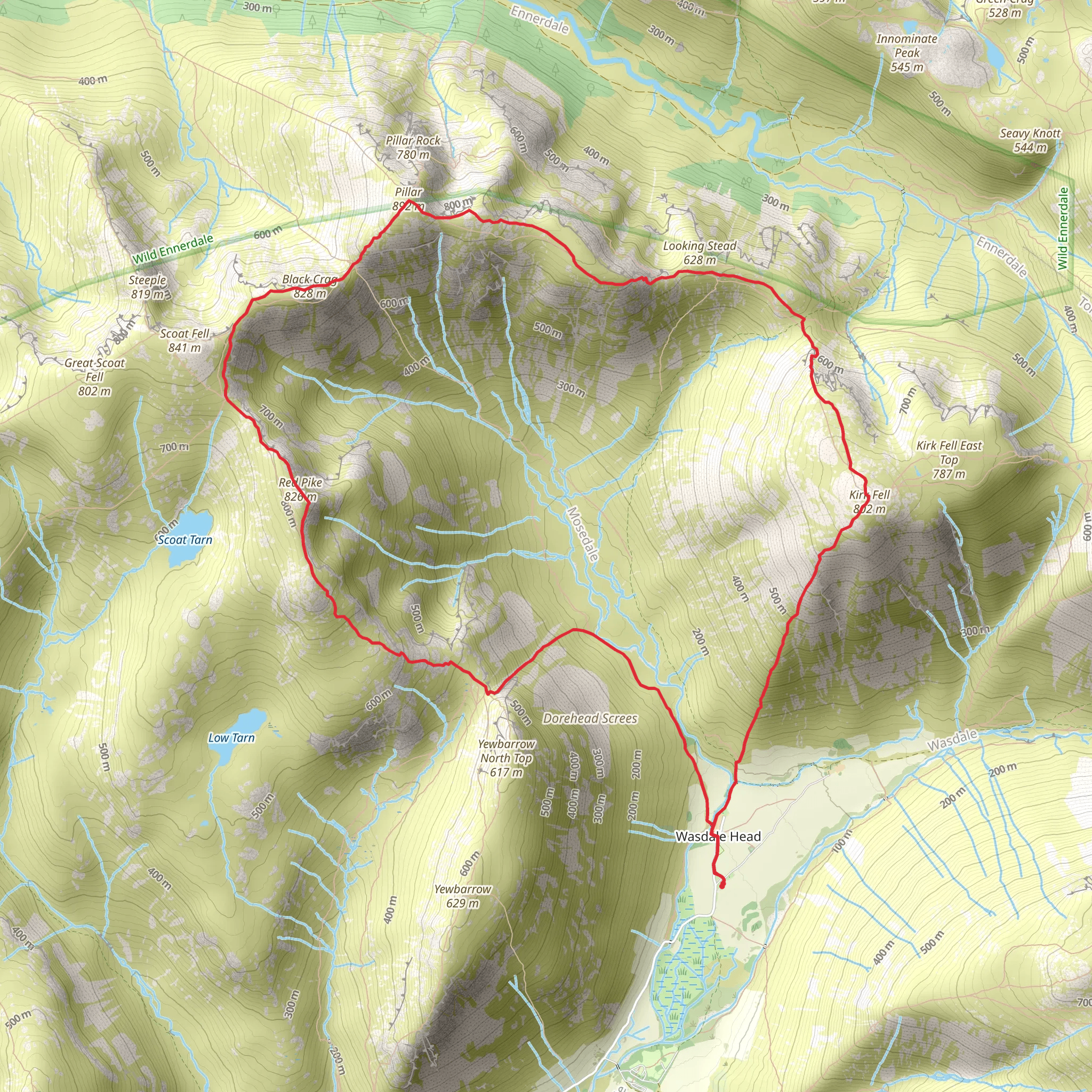 Red Pike, Black Crag, Pillar and Kirk Fell Loop - Wasdale Head mobile static map