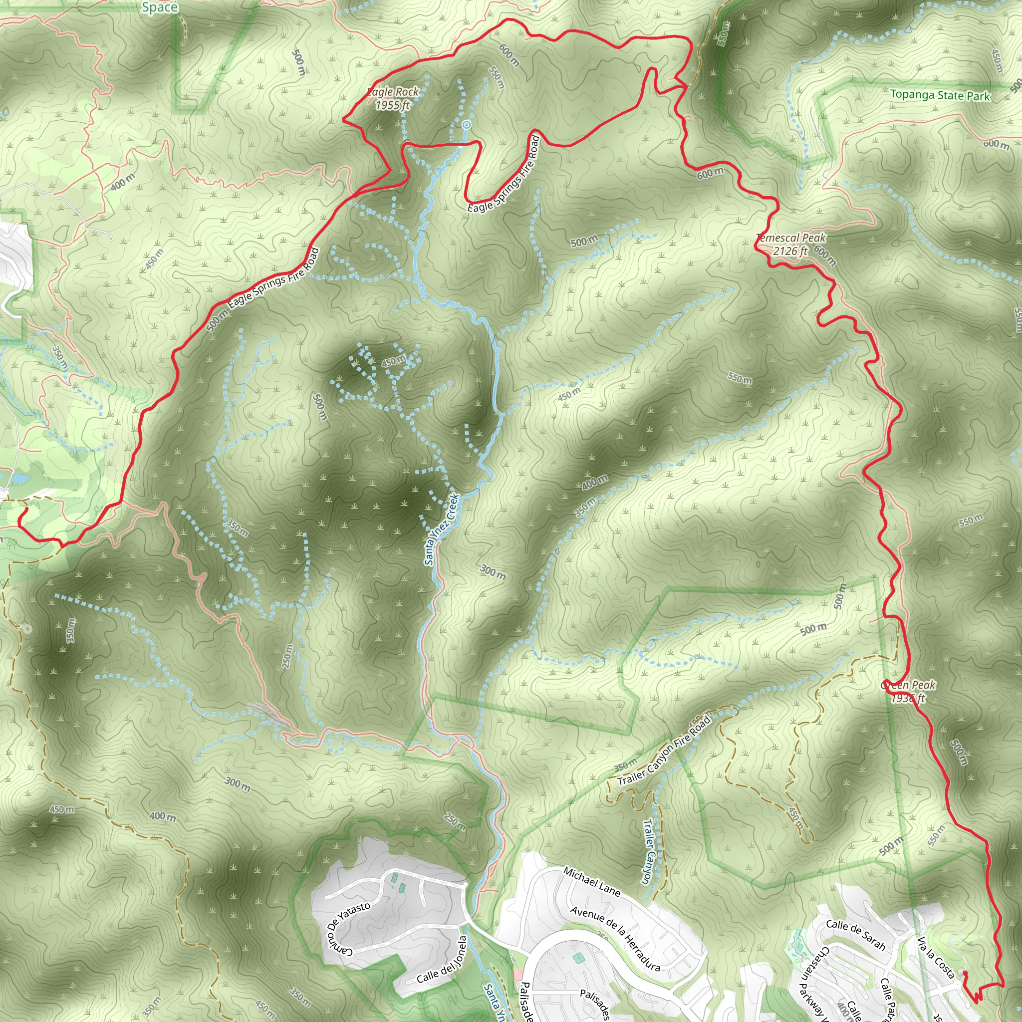 Temescal Ridge, Eagles Springs Fire Road and Backbone Loop Trail mobile static map