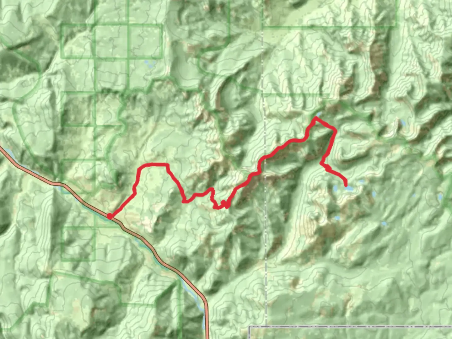 An image depicting the trail Crescent Lake, Shelf Lake and Big Horn Peak via Daly Creek and its surrounding area.