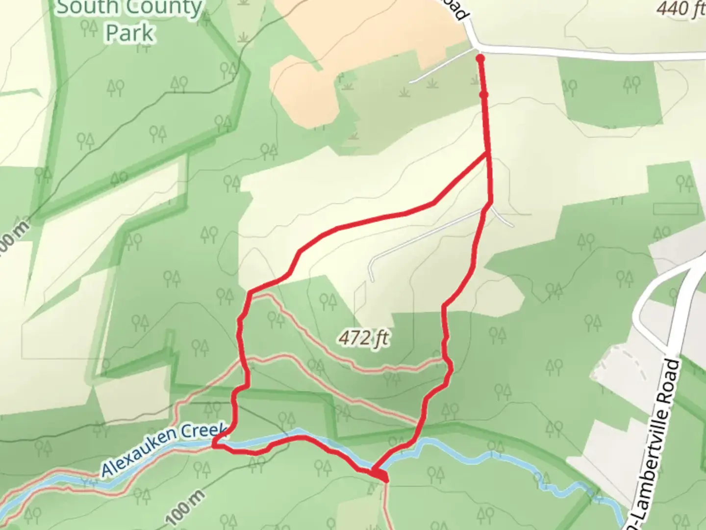 An image depicting the trail Hedgerow, South Creekside and Northern Hill Loop Trail and its surrounding area.
