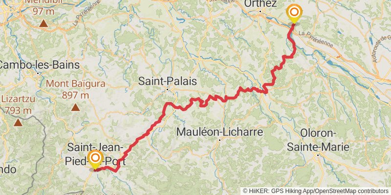 Camino Geneva-Saint Jean Pied du Port stage 11 Map