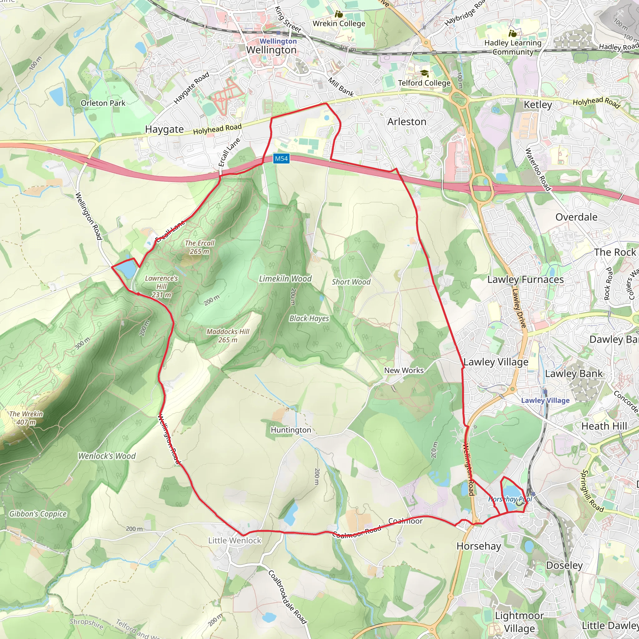 Ercall Wood, Horsehay Pool and Little Wenlock Park Loop mobile static map