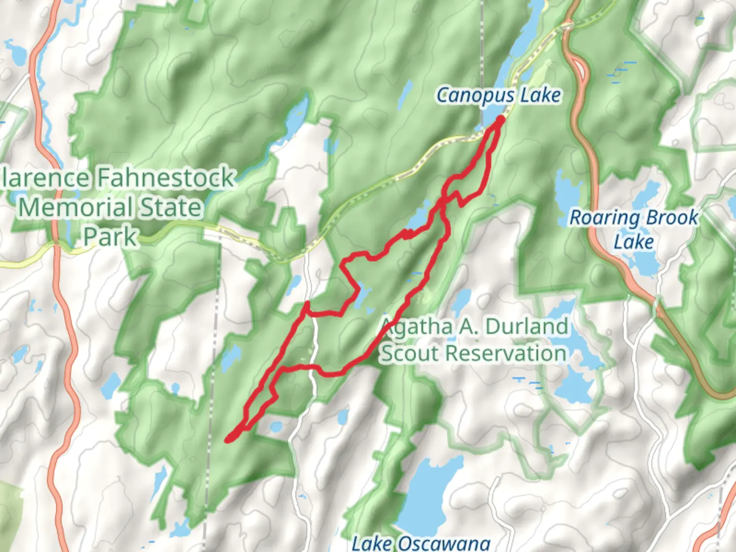 An image depicting the trail Hidden Lake - John Allen Pond - Canopus Lake Loop and its surrounding area.