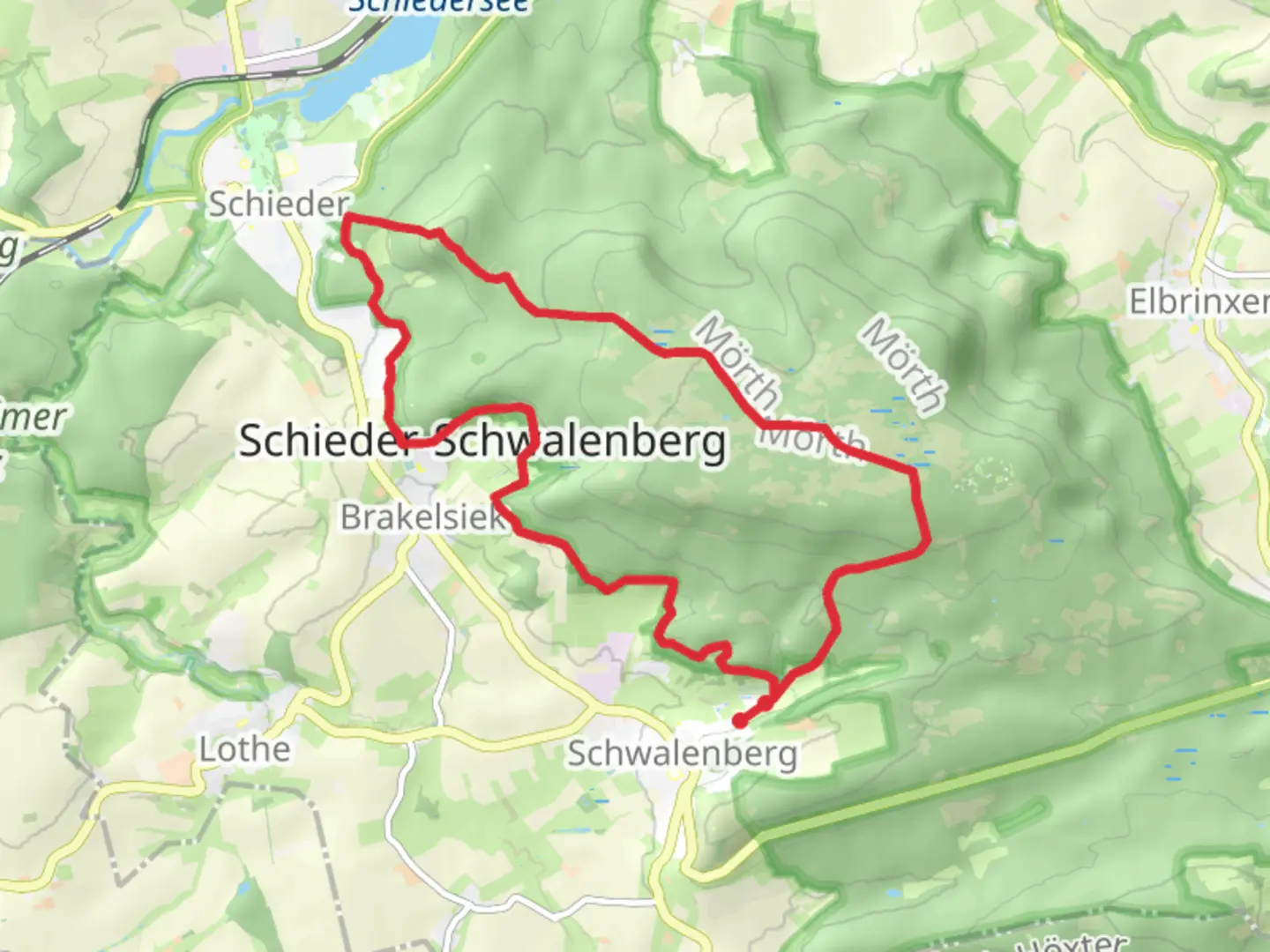An image depicting the trail NSG Schwalenberger Wald and Kahlenberg Loop and its surrounding area.