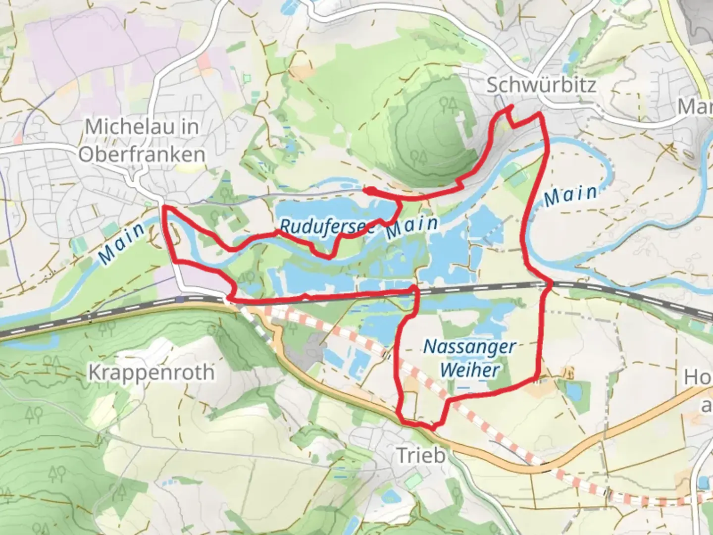 An image depicting the trail Rudufersee via Nassangerrundweg and its surrounding area.