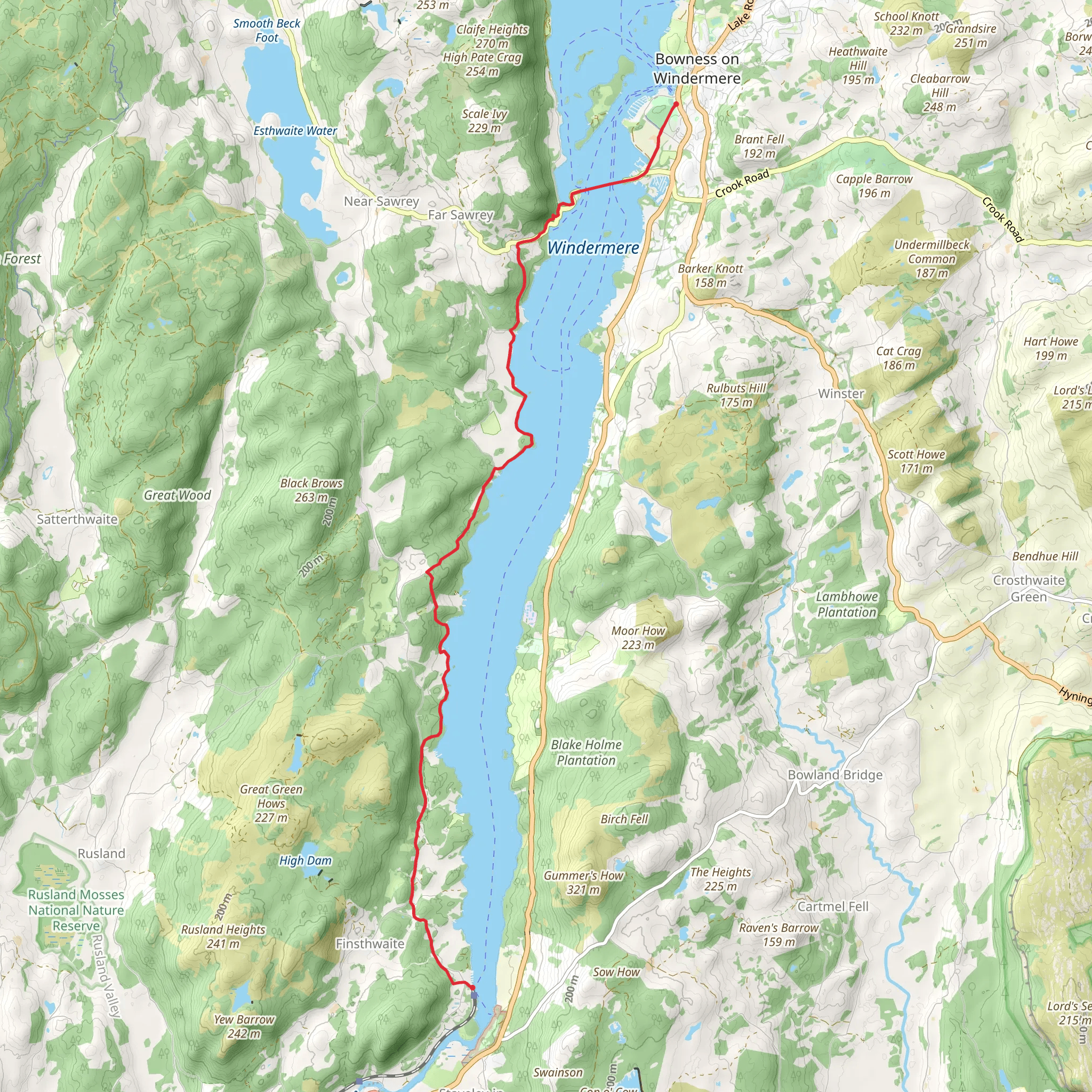Lakeside to Bowness on Windermere Walk via Windermere mobile static map