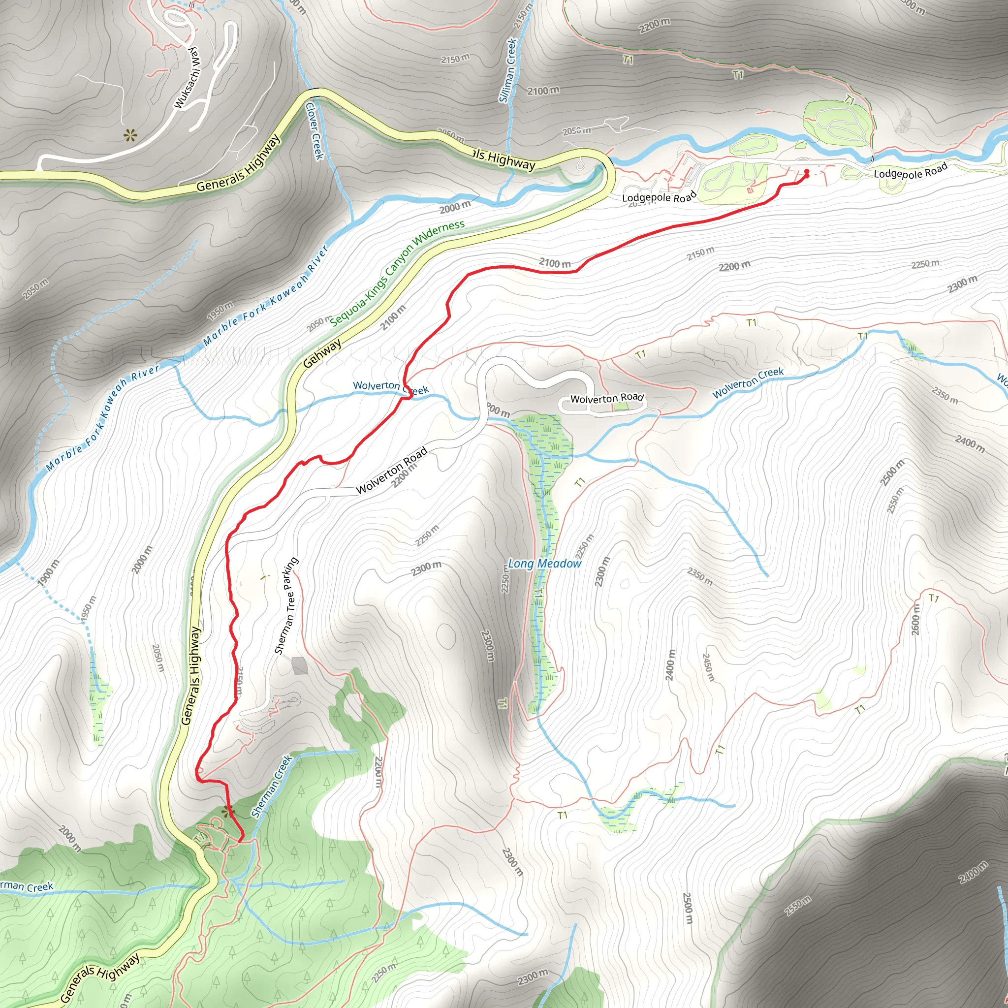 Lodgepole to Sherman Tree Trail mobile static map