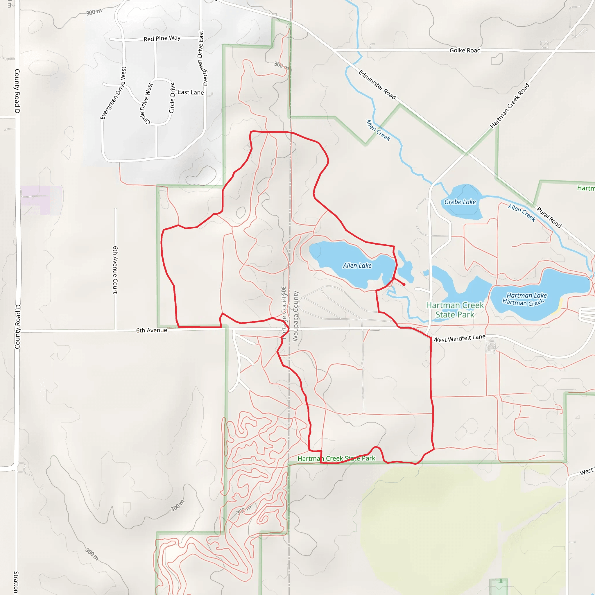 Allen Lake and Hartman Creek State Park Campground Loop mobile static map