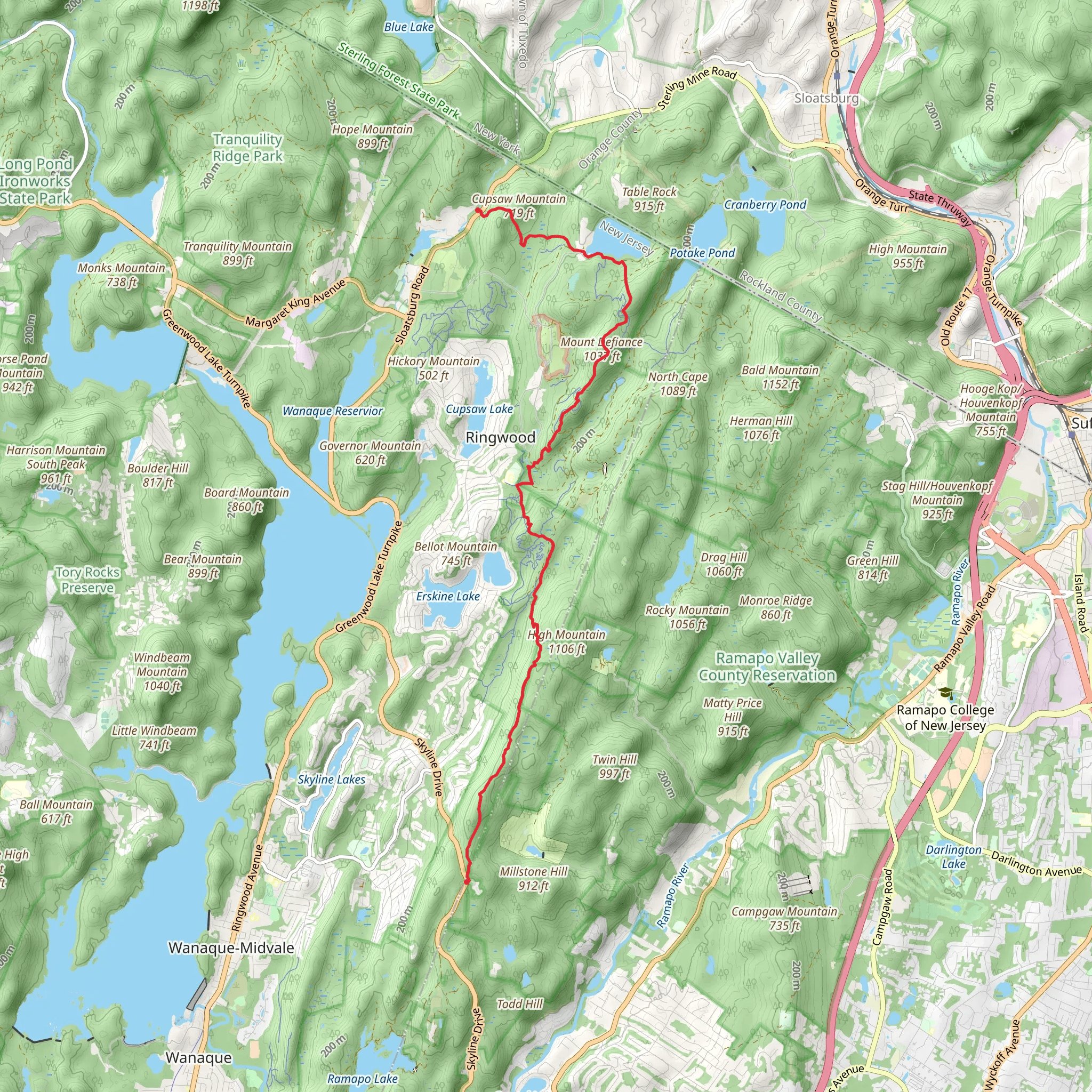Warm Puppy Rock and Mount Defiance via Ringwood Ramapo Trail mobile static map