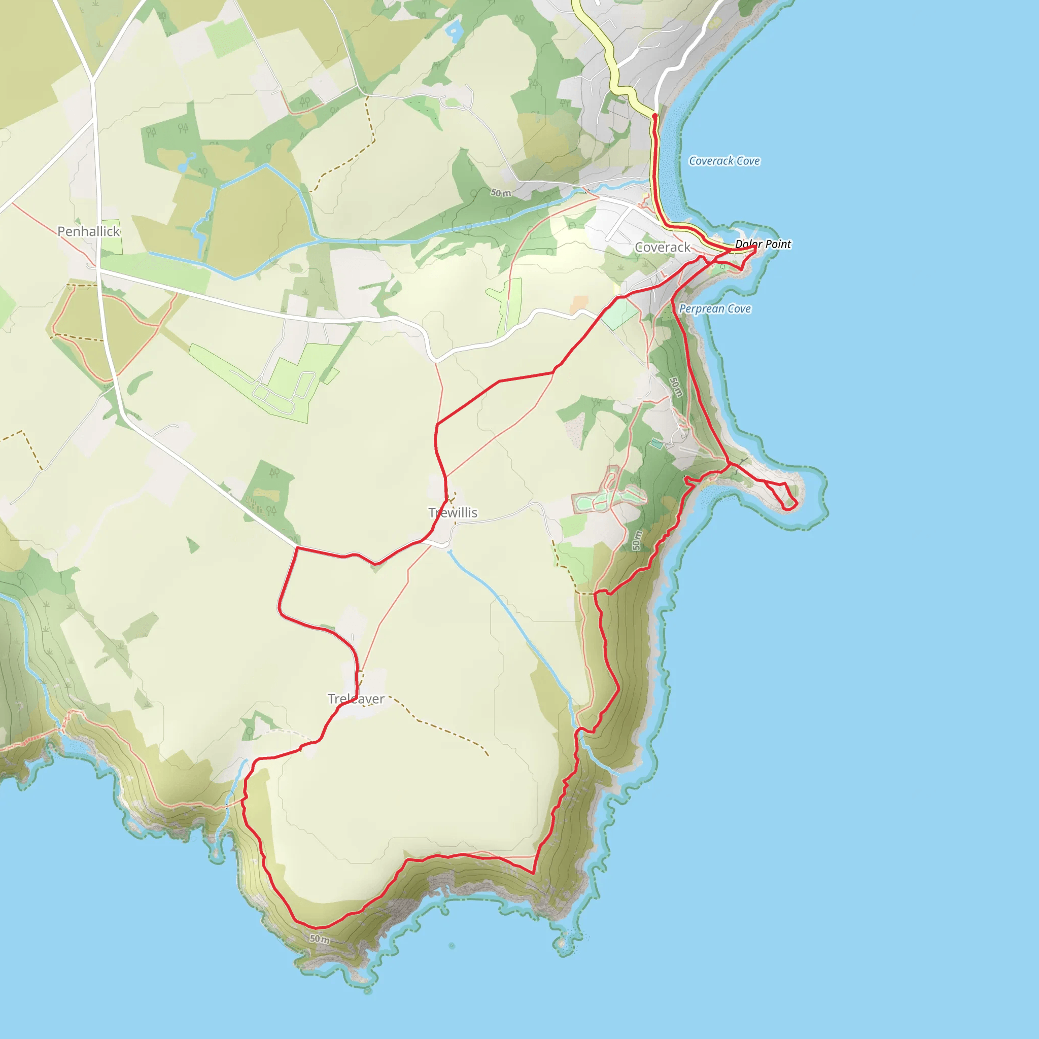 Perprean Cove, Porthbeer Cove and Treleaver Cliff mobile static map