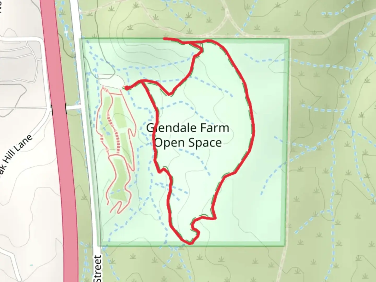 An image depicting the trail Glendale Farm Open Space Loop and its surrounding area.