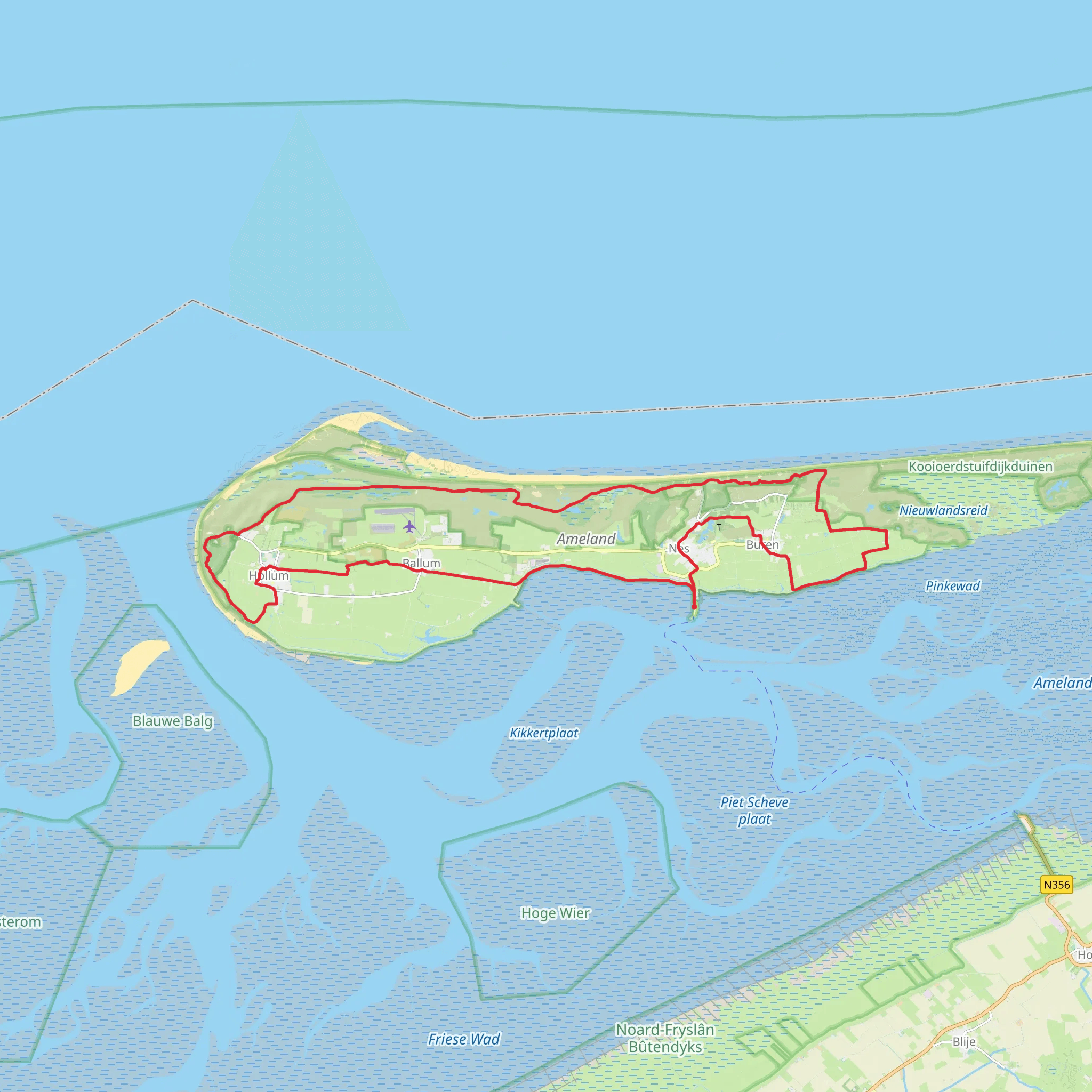 Duinen Ameland, Hollumerbosch and Ballumerbosch Loop mobile static map