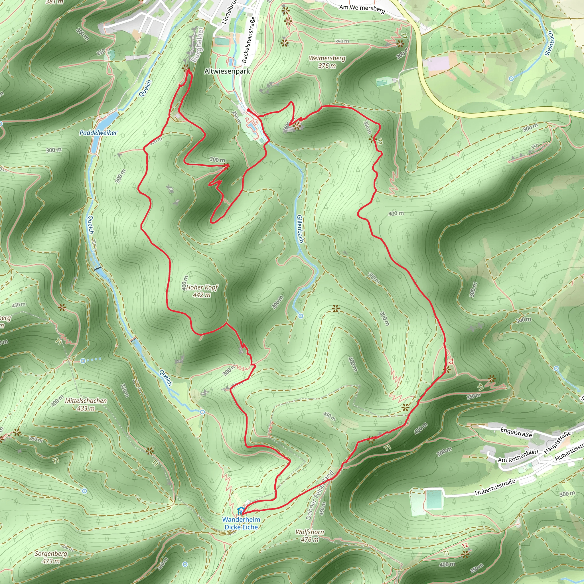 Burgfelsen, Hoher Kopf, DIcke Eiche and Huhnerstein Loop mobile static map