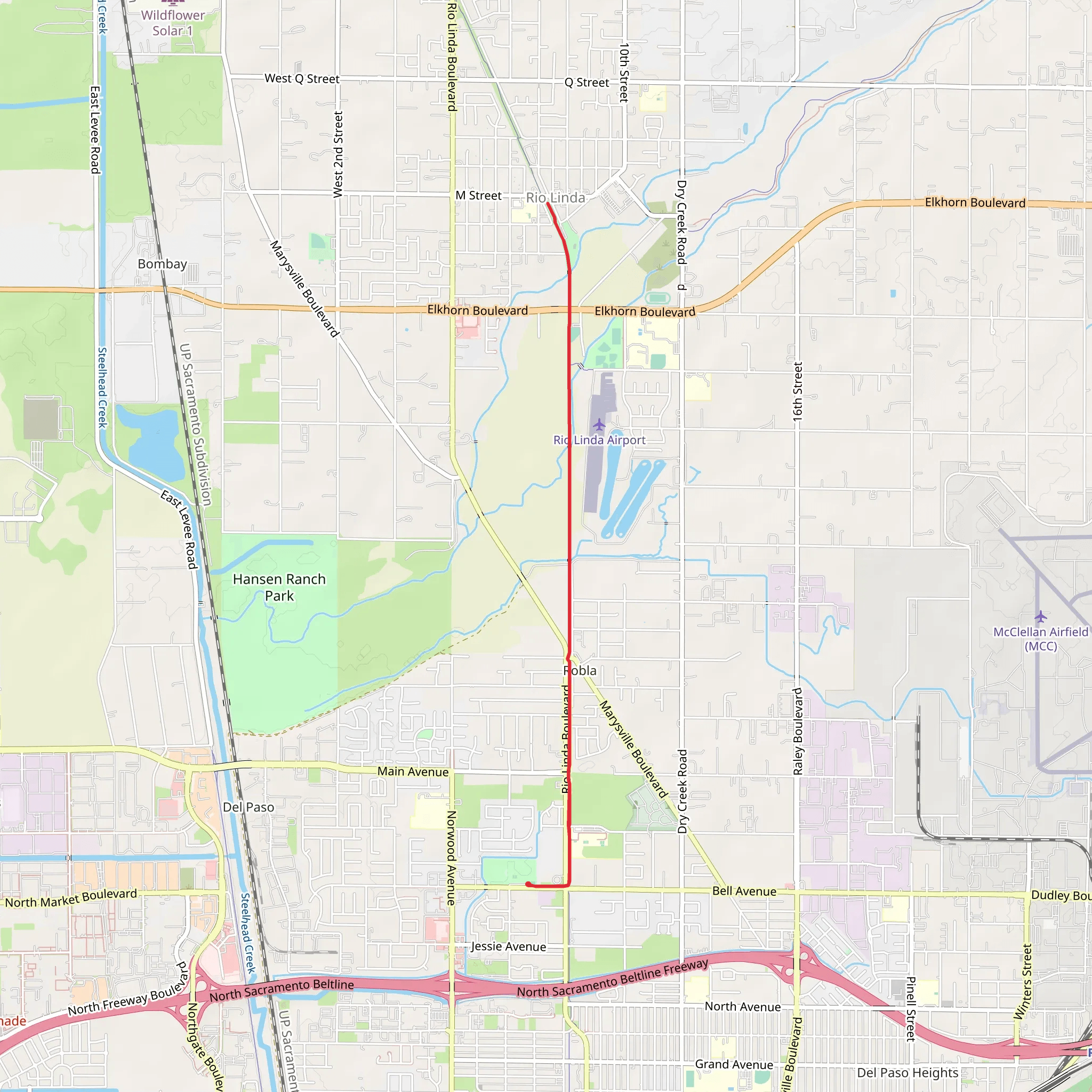 Sacramento Northern Trail Out and Back mobile static map