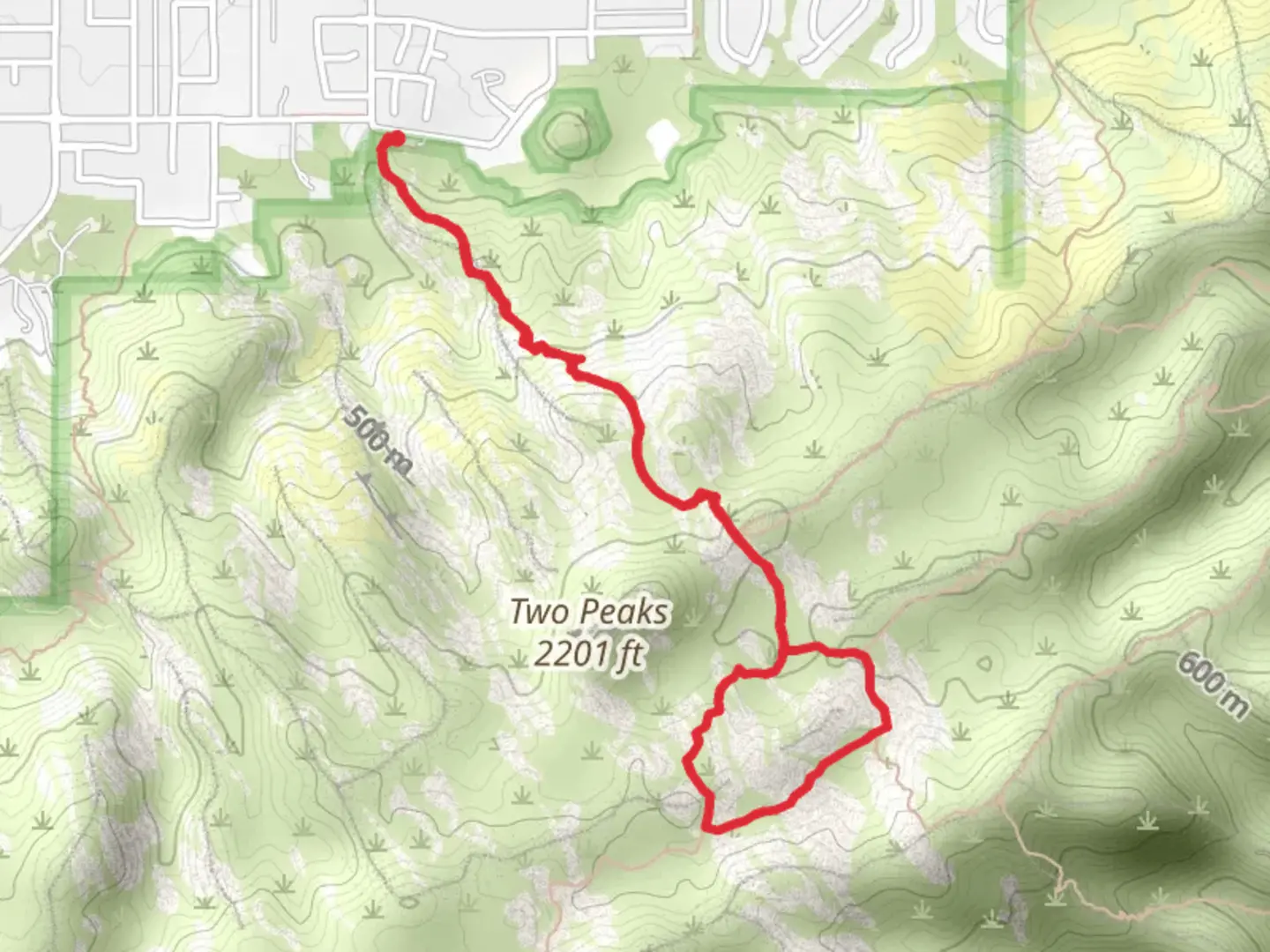 An image depicting the trail Mormon Trail, Fat Man's Pass and Hidden Valley Trail Loop and its surrounding area.