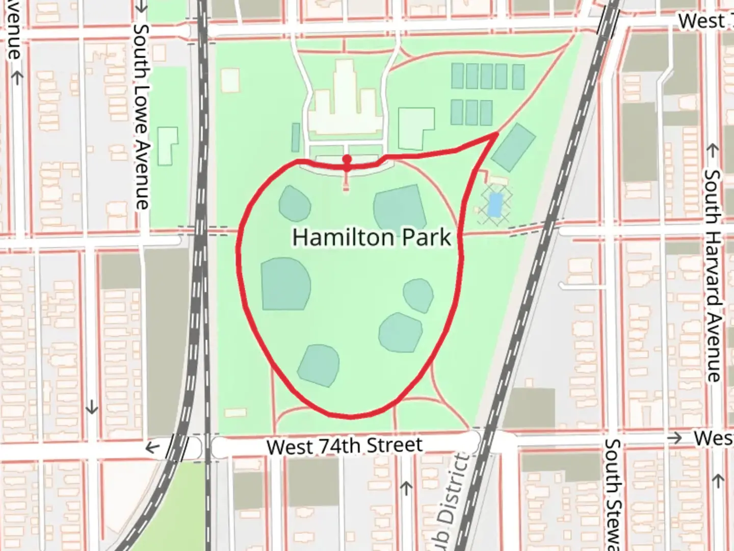 An image depicting the trail Hamilton Park Loop and its surrounding area.