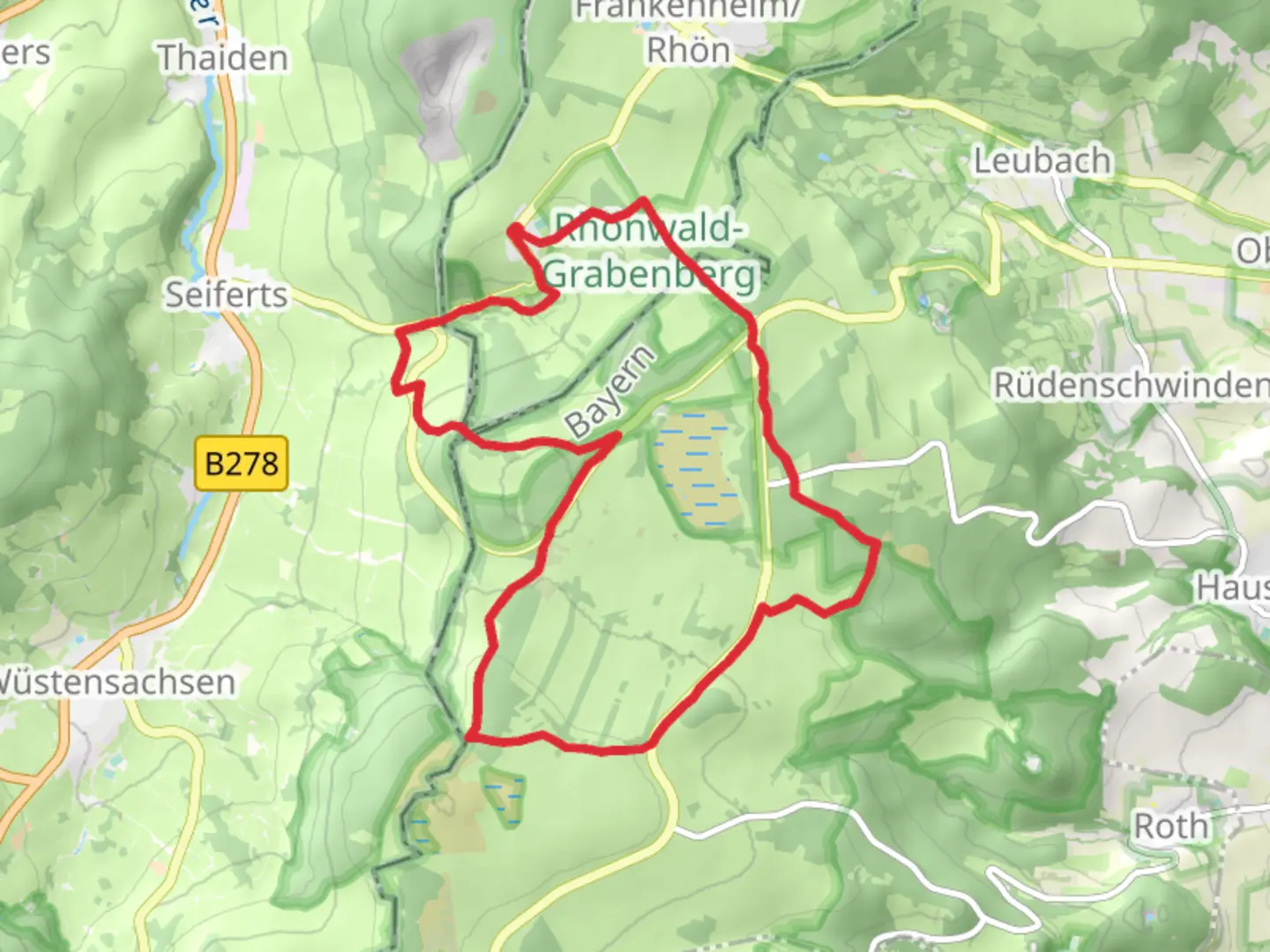An image depicting the trail Rhonwald Grabenberg and Schwarzes Moor Loop - Birx and its surrounding area.