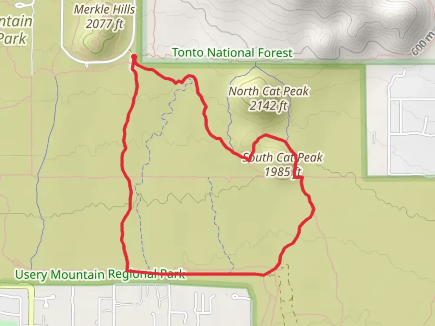 An image depicting the trail Noso, Levee and Blevins Loop Trail and its surrounding area.