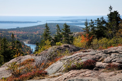 An image depicting the trail Dorr Mountain, Cadillac Mountain and Pemetic Mountain Loop via Canon Brook and its surrounding area.