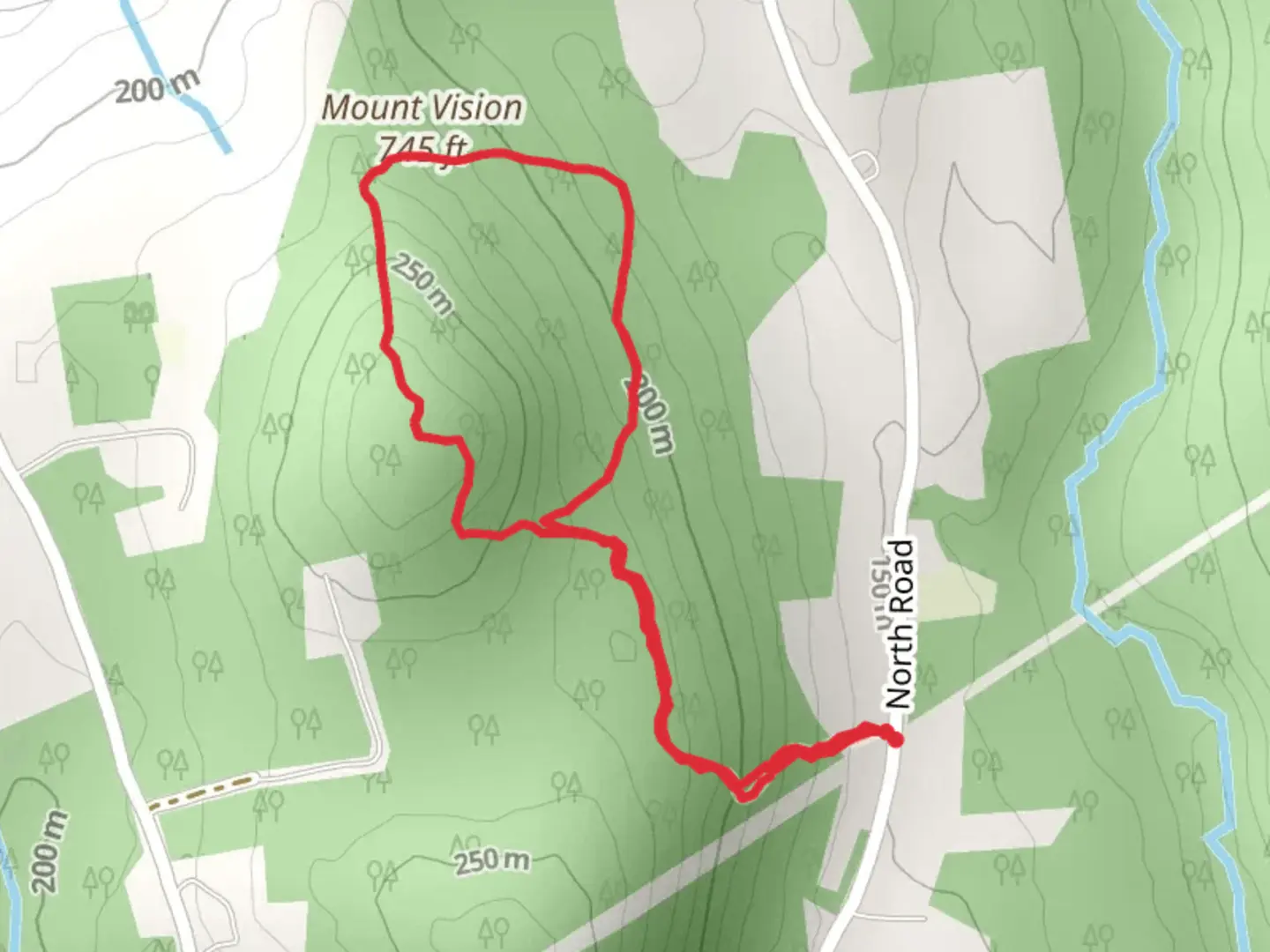 An image depicting the trail Mount Vision Loop from North Road and its surrounding area.