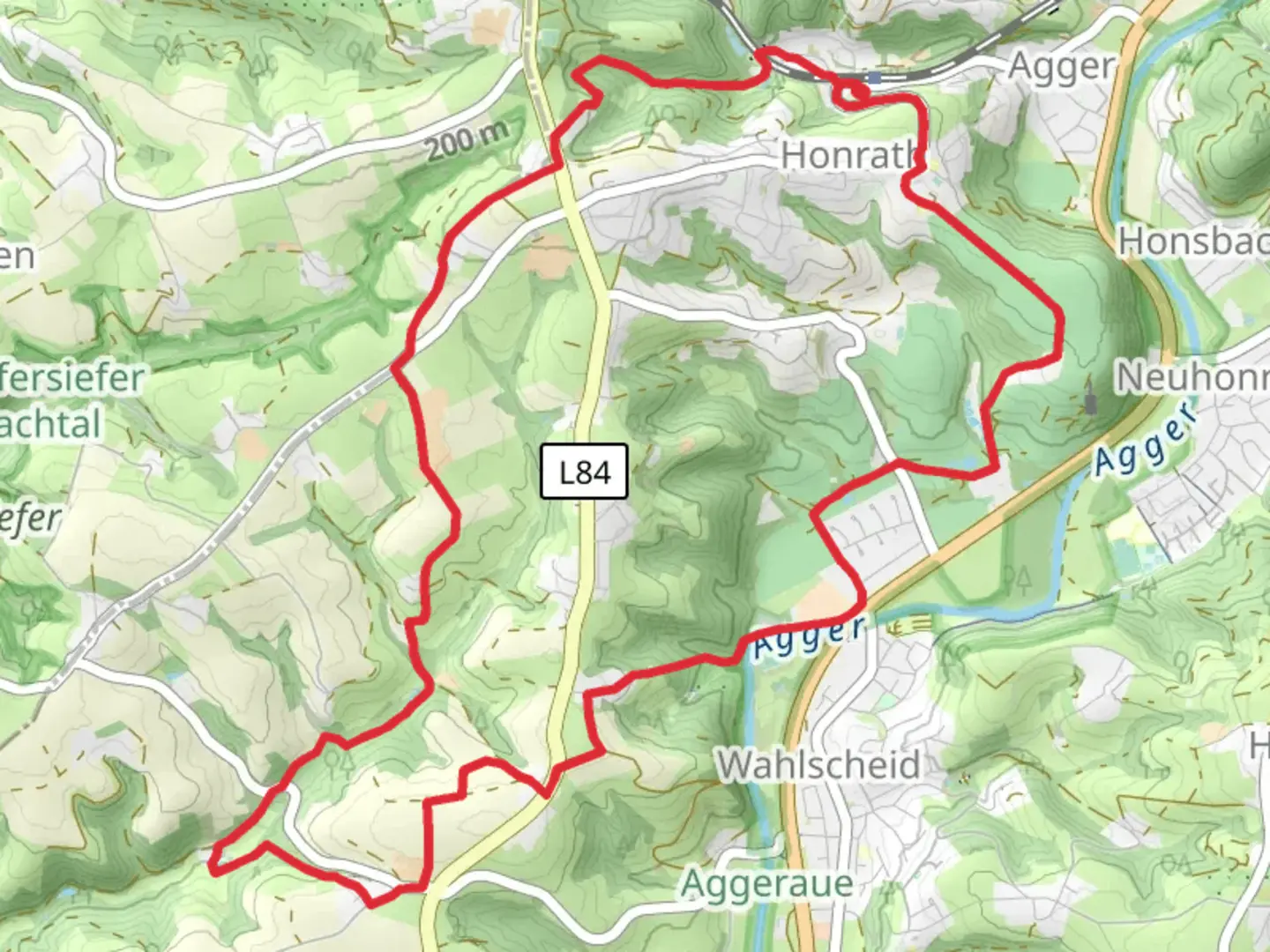 An image depicting the trail Gammersbach and Windloeck via Bauernhofweg and its surrounding area.