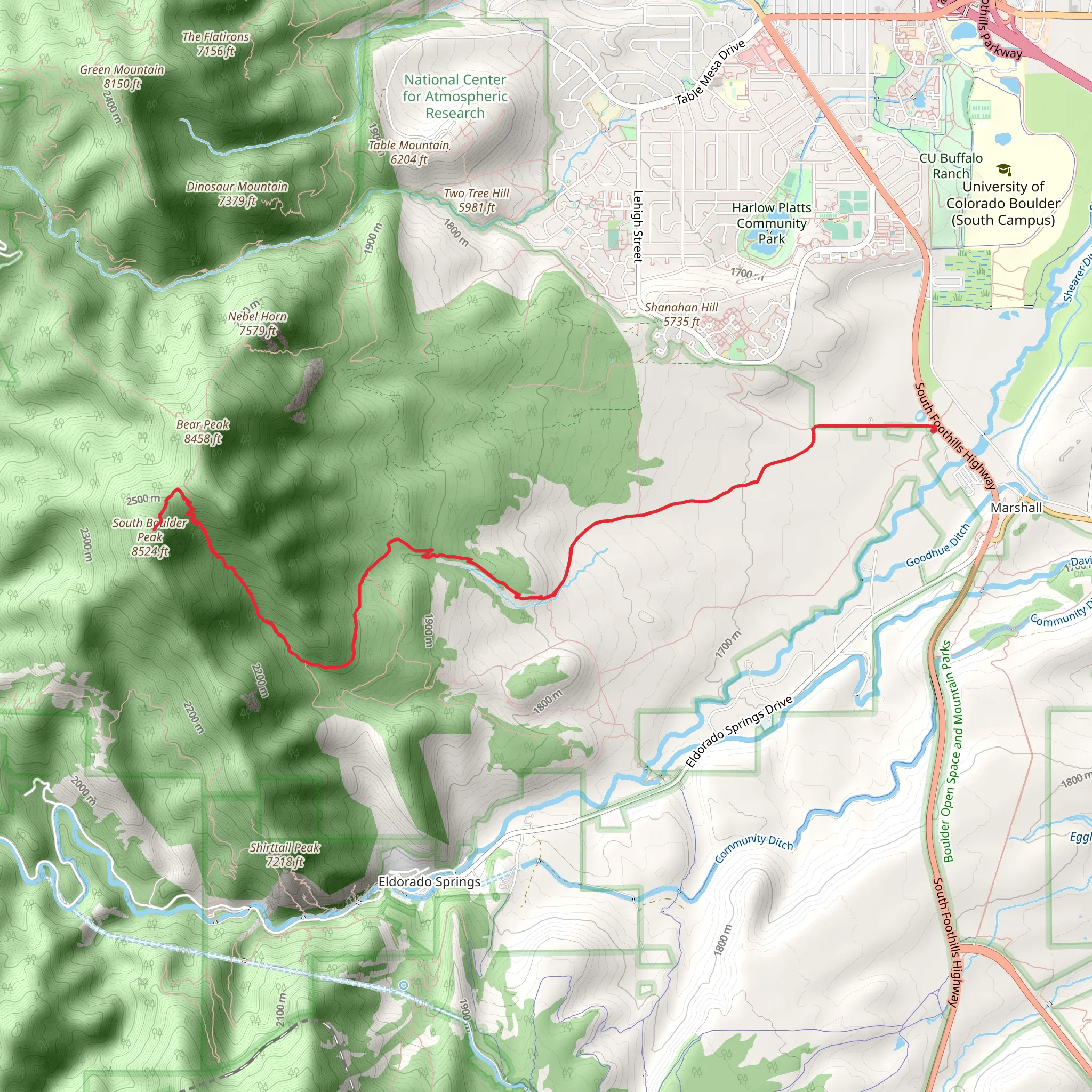 South Boulder Peak via Lower Big Bluestem Trail mobile static map